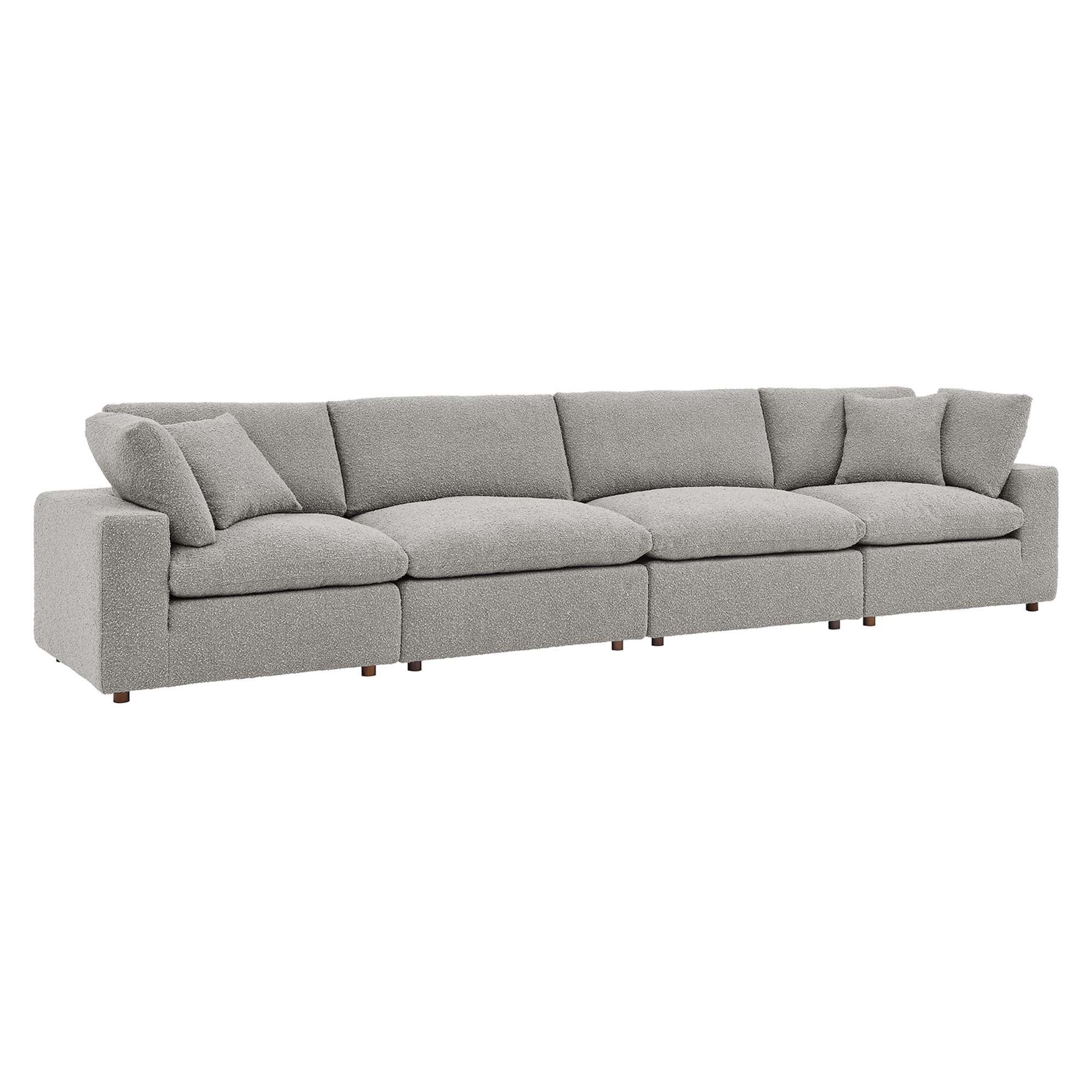 Commix Down Filled Overstuffed Boucle Fabric 4-Seater Sofa, Light Gray