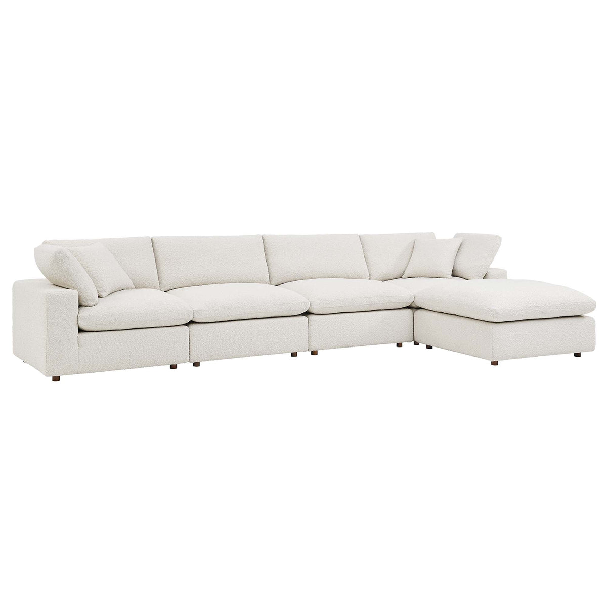 Commix 5-Piece Down Filled Overstuffed Boucle Fabric Sectional Sofa, Ivory - Model EEI-6365