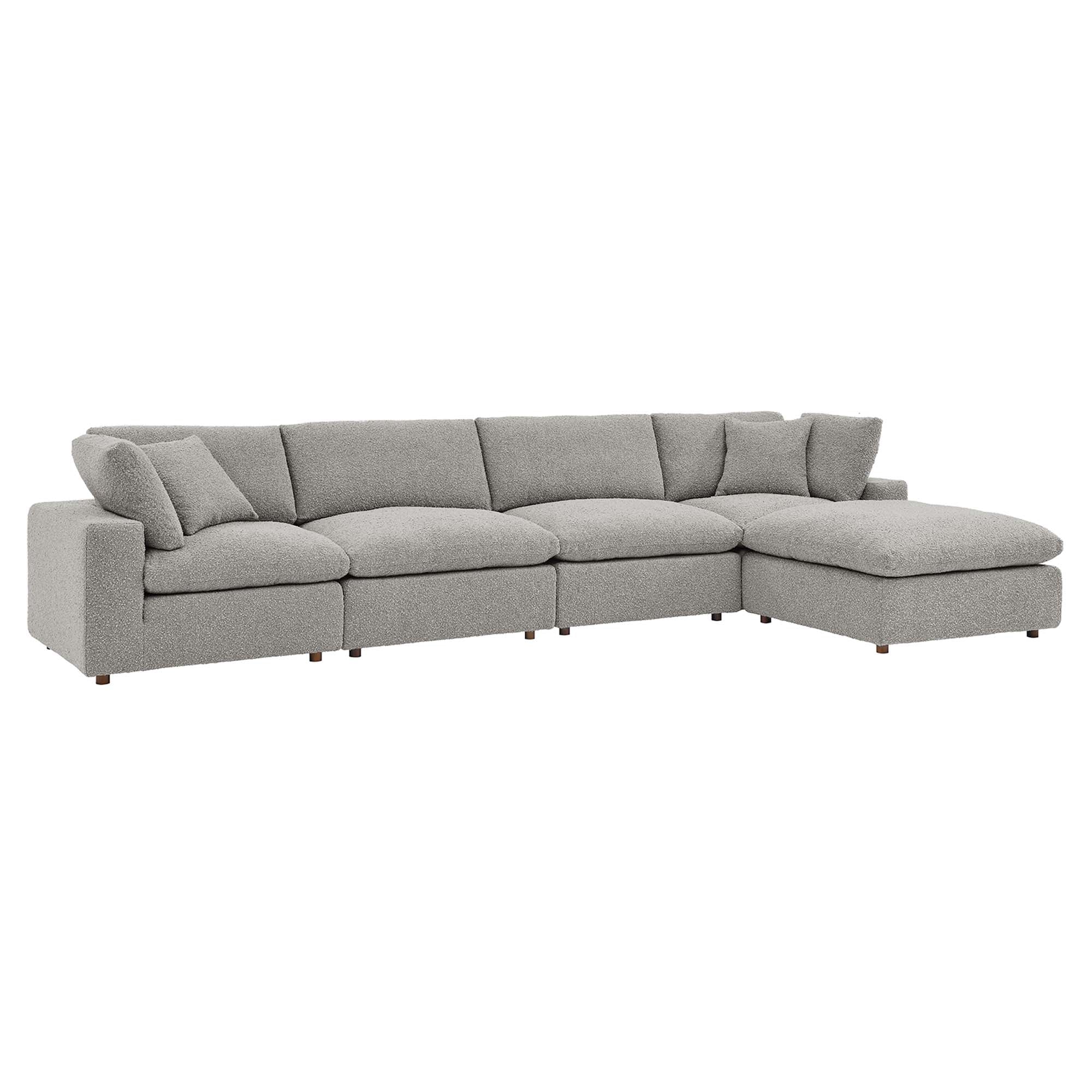 Commix 5-Piece Down Filled Overstuffed Boucle Fabric Sectional Sofa, Light Gray