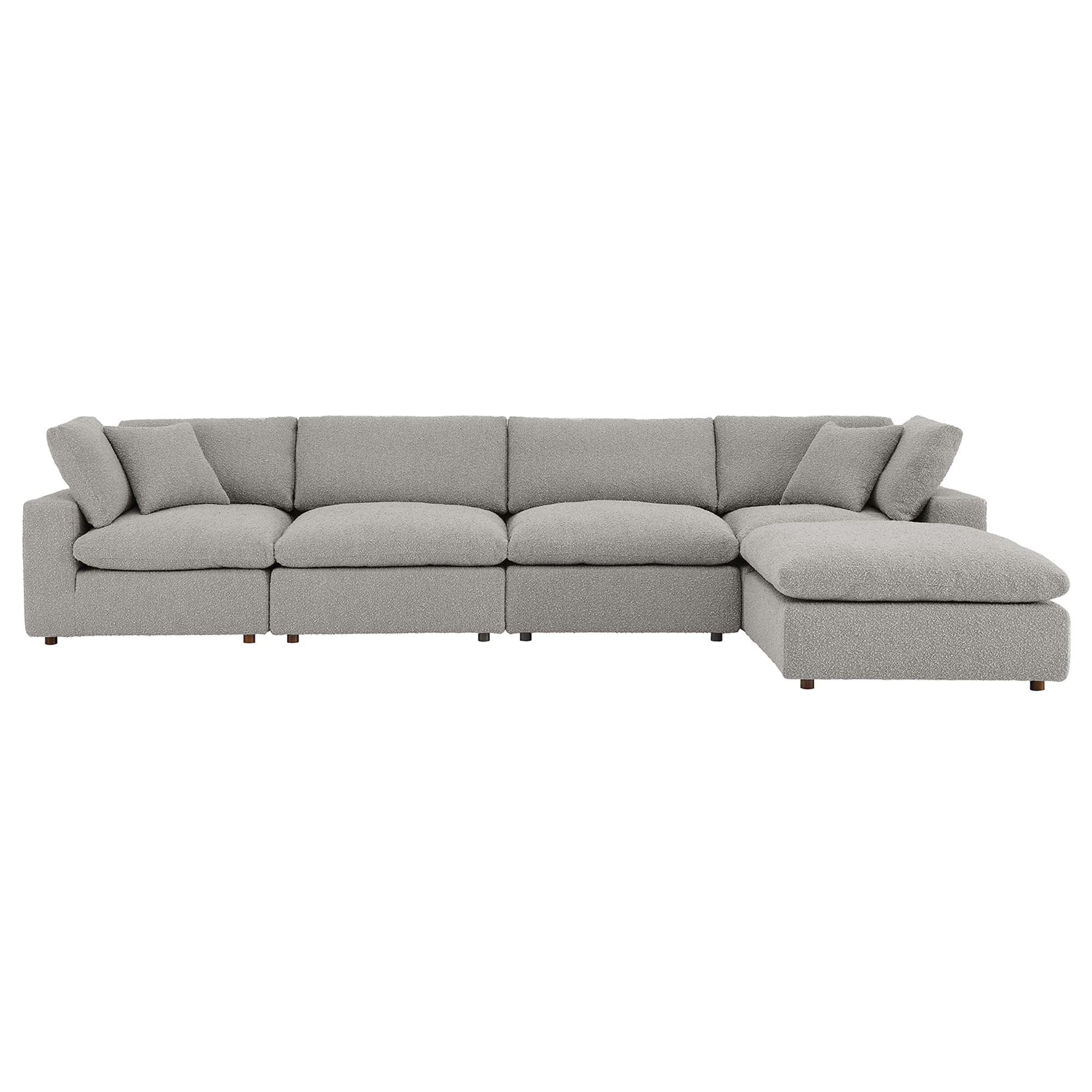 Commix 5-Piece Down Filled Overstuffed Boucle Fabric Sectional Sofa, Light Gray