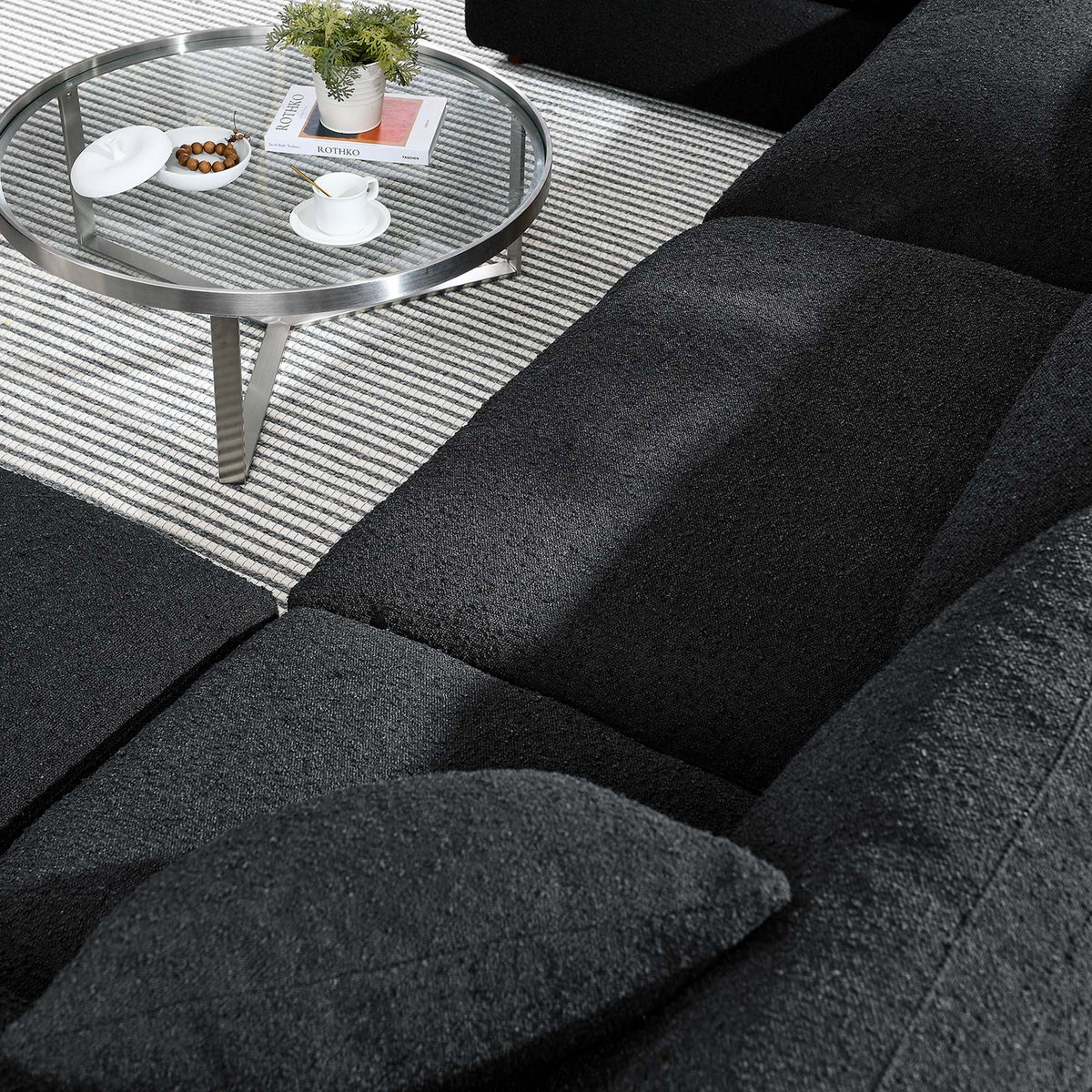 Commix 6-Piece Down Filled Overstuffed Boucle Sectional Sofa, Black