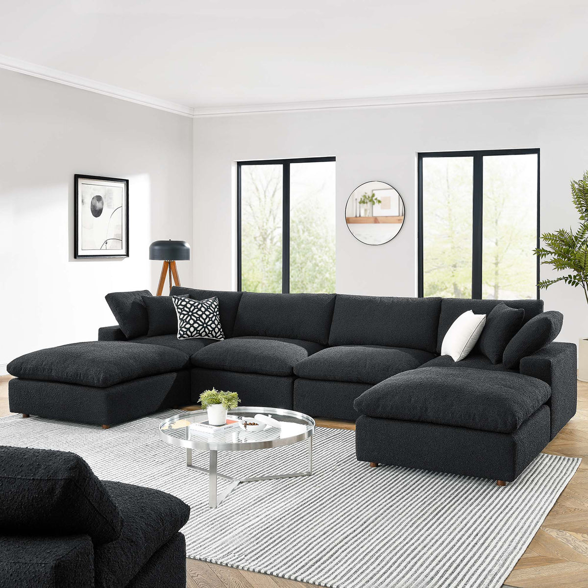 Commix 6-Piece Down Filled Overstuffed Boucle Sectional Sofa, Black