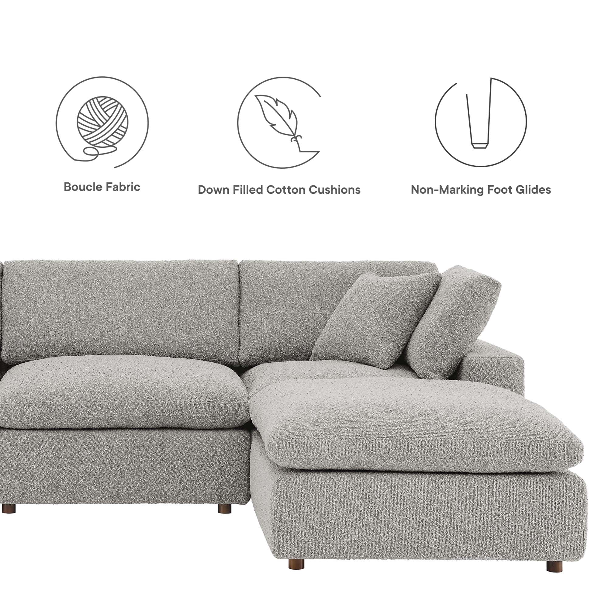 Commix 6-Piece Down Filled Overstuffed Boucle Sectional Sofa, Light Gray