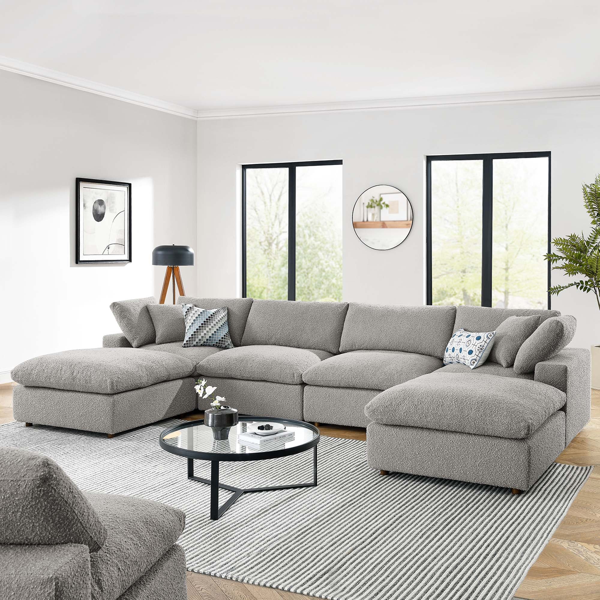 Commix 6-Piece Down Filled Overstuffed Boucle Sectional Sofa, Light Gray