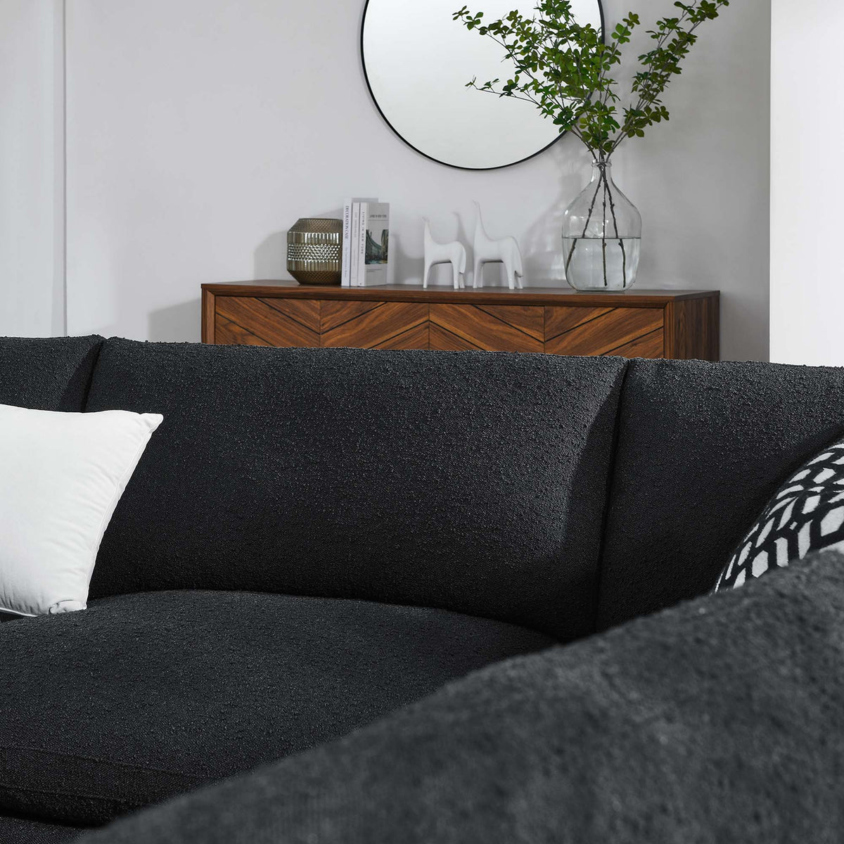 Commix 5-Piece Down Filled Overstuffed Boucle Fabric Sectional Sofa, Black - Model EEI-6367