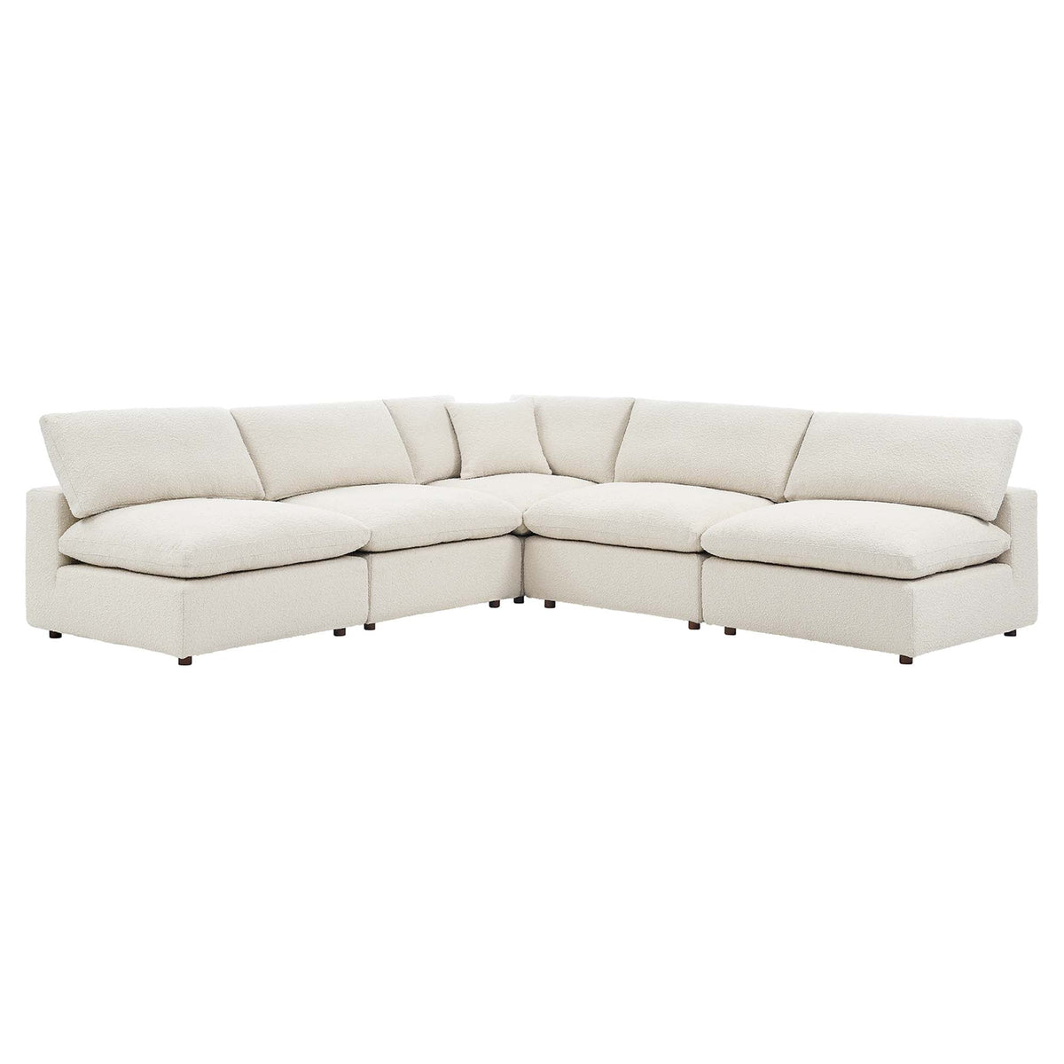 Commix 5-Piece Down Filled Overstuffed Boucle Fabric Sectional Sofa, Ivory - Model EEI-6367