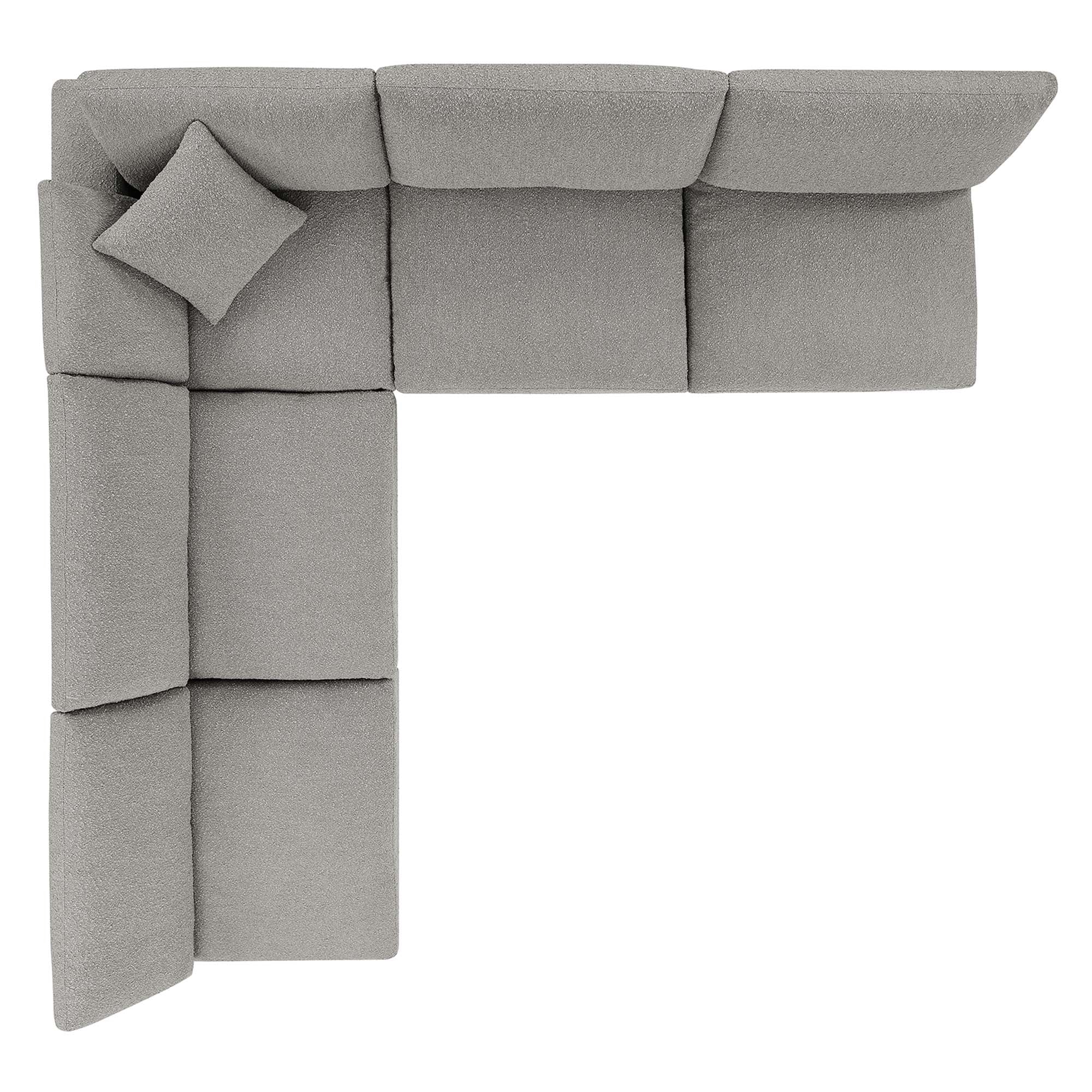 Commix 5-Piece Down Filled Overstuffed Boucle Fabric Sectional Sofa, Light Gray