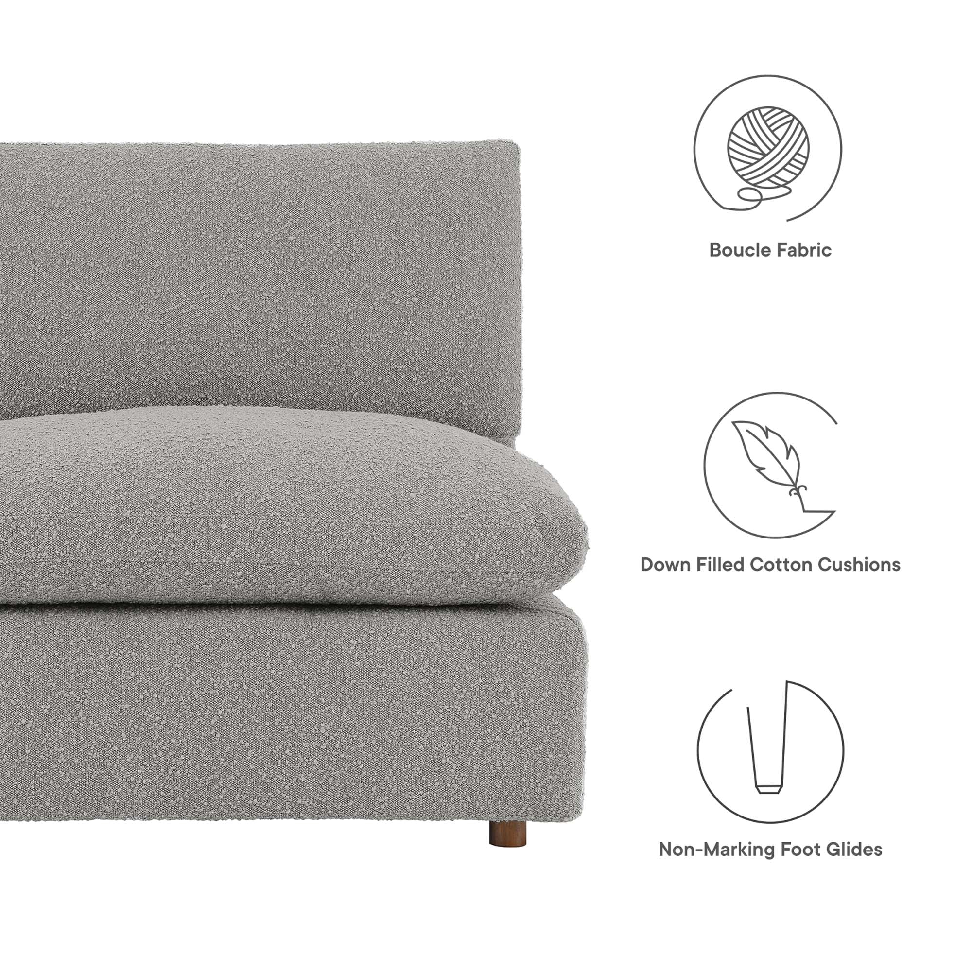 Commix 5-Piece Down Filled Overstuffed Boucle Fabric Sectional Sofa, Light Gray