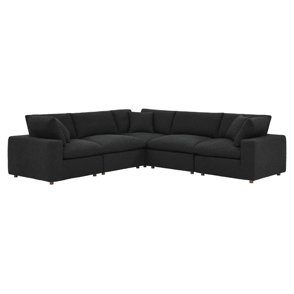 Commix 5-Piece Down Filled Overstuffed Boucle Sectional Sofa, Black