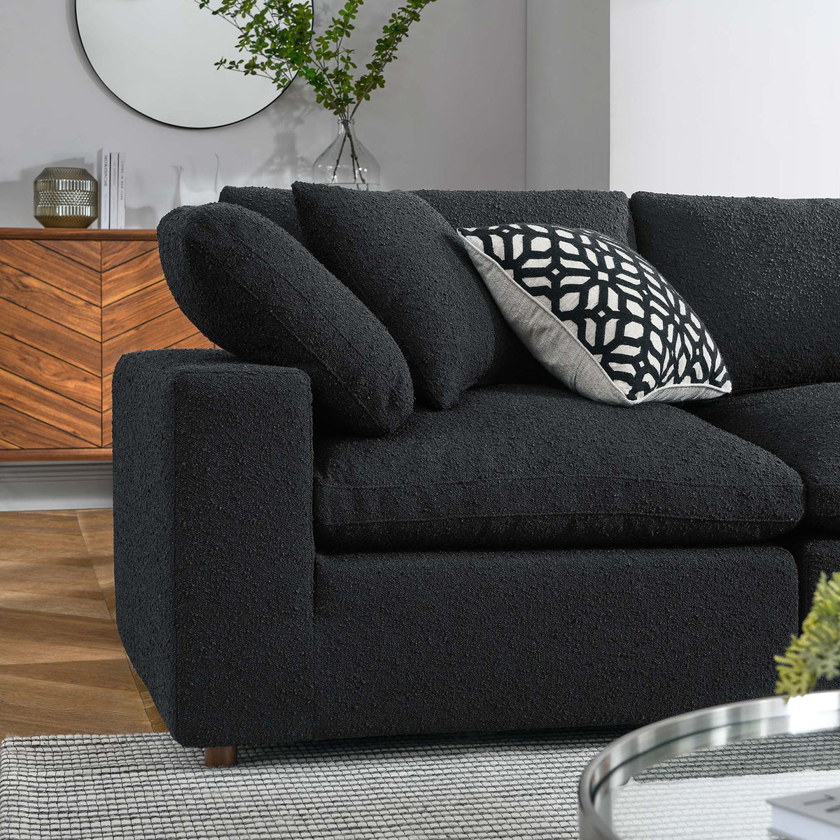 Commix 5-Piece Down Filled Overstuffed Boucle Sectional Sofa, Black