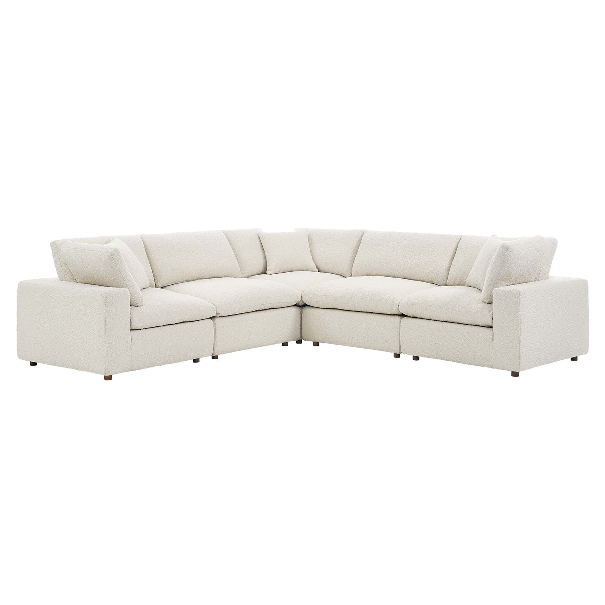 Commix 5-Piece Down Filled Overstuffed Boucle Sectional Sofa, Ivory