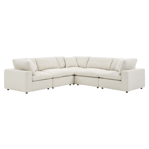 Commix 5-Piece Down Filled Overstuffed Boucle Sectional Sofa, Ivory