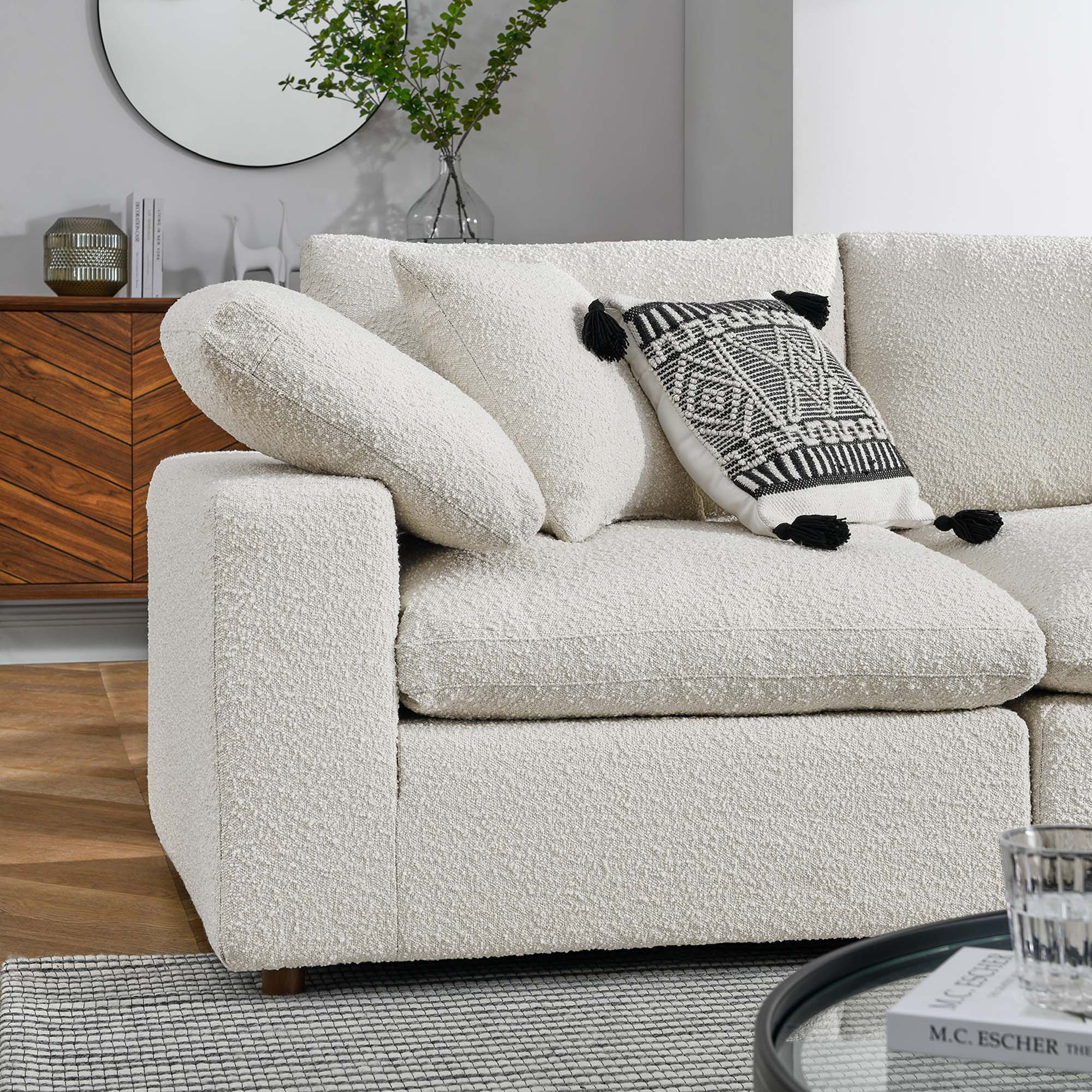 Commix 5-Piece Down Filled Overstuffed Boucle Sectional Sofa, Ivory