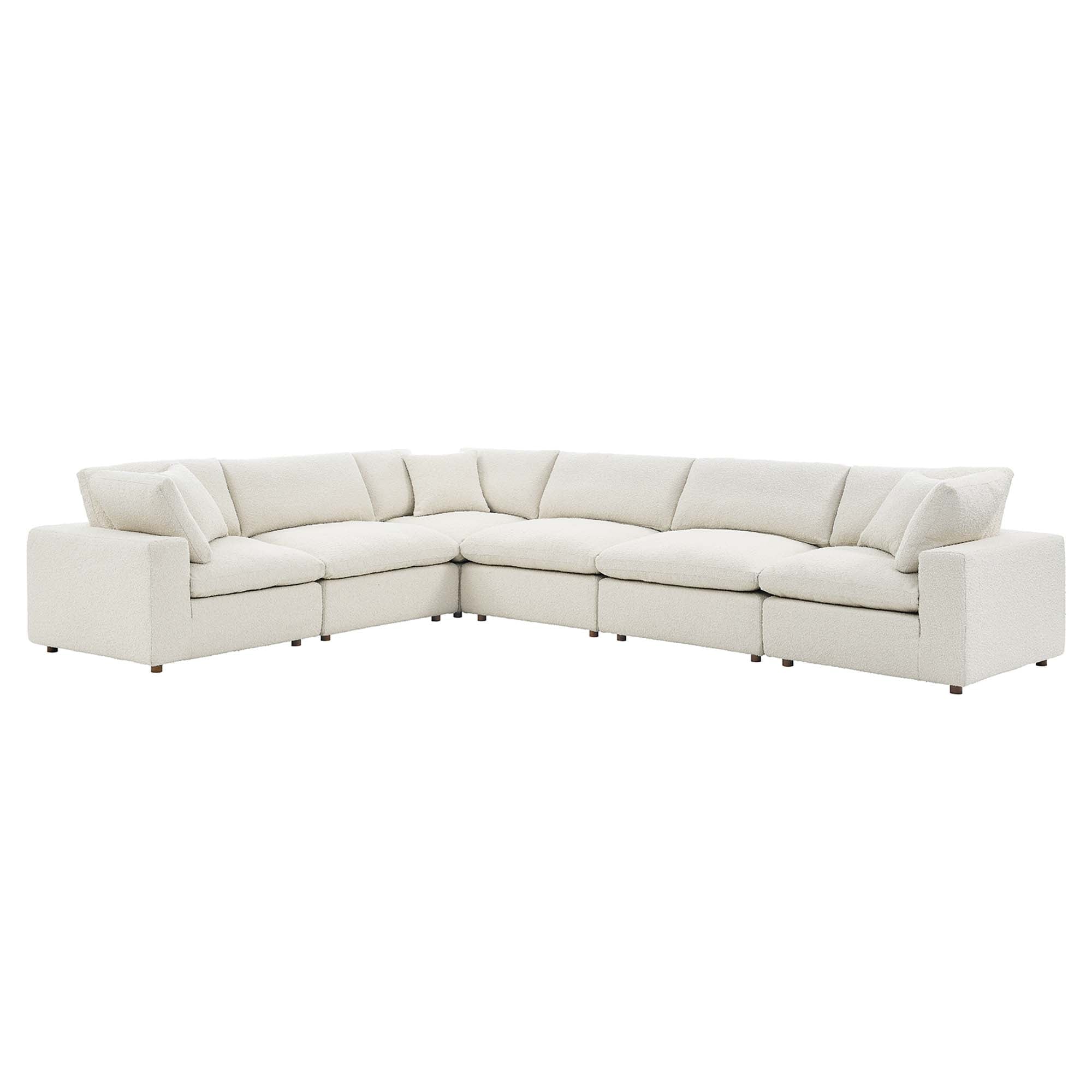 Commix 6-Piece Down Filled Overstuffed Boucle Fabric Sectional Sofa, Ivory