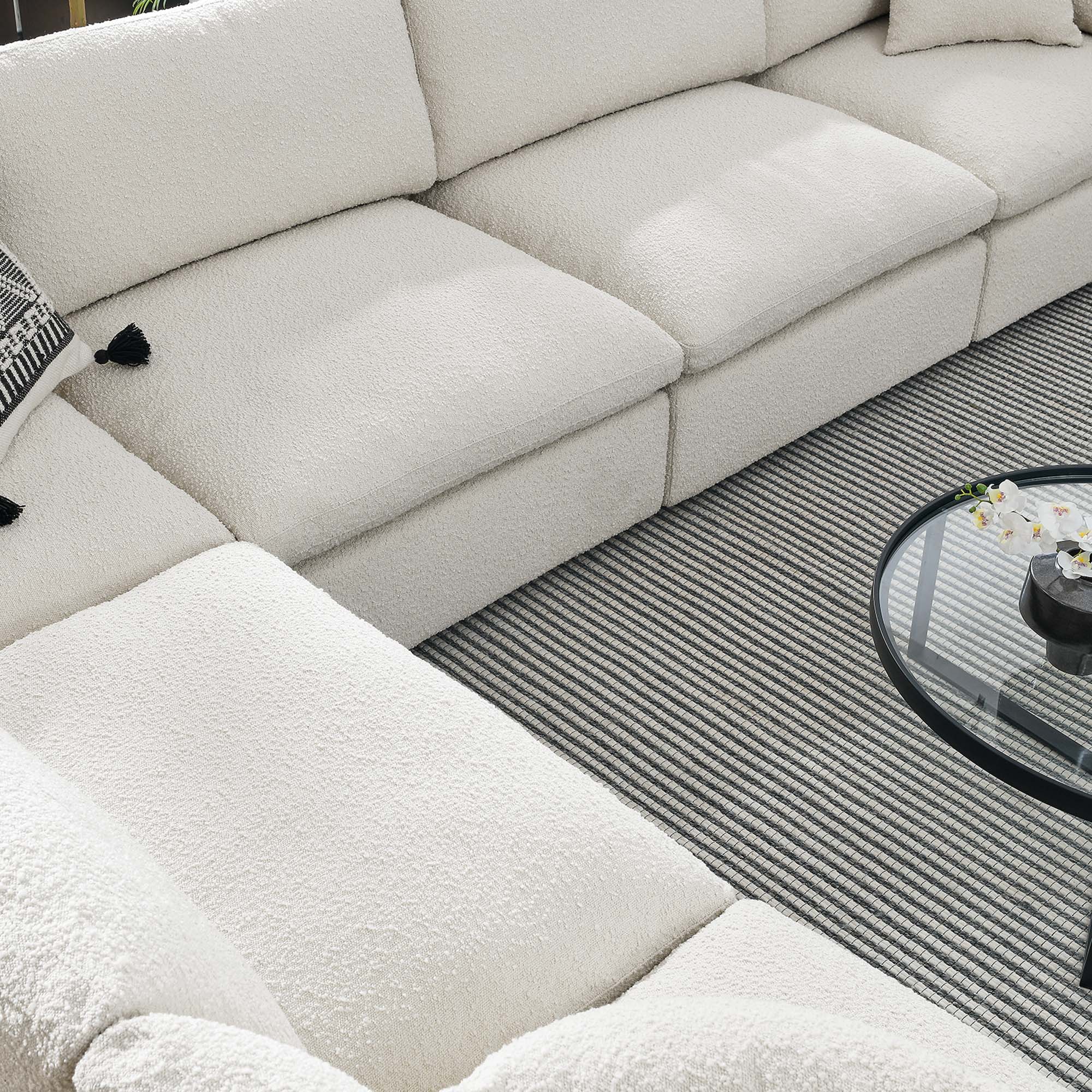 Commix 6-Piece Down Filled Overstuffed Boucle Fabric Sectional Sofa, Ivory