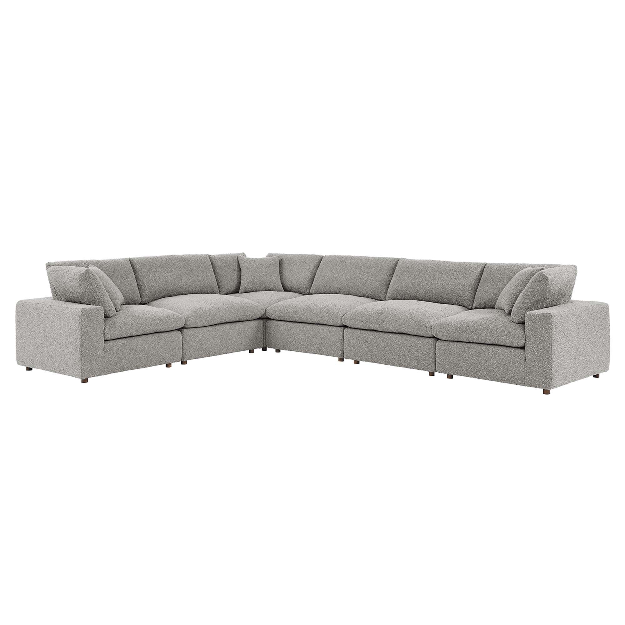 Commix 6-Piece Down Filled Overstuffed Boucle Fabric Sectional Sofa, Light Gray