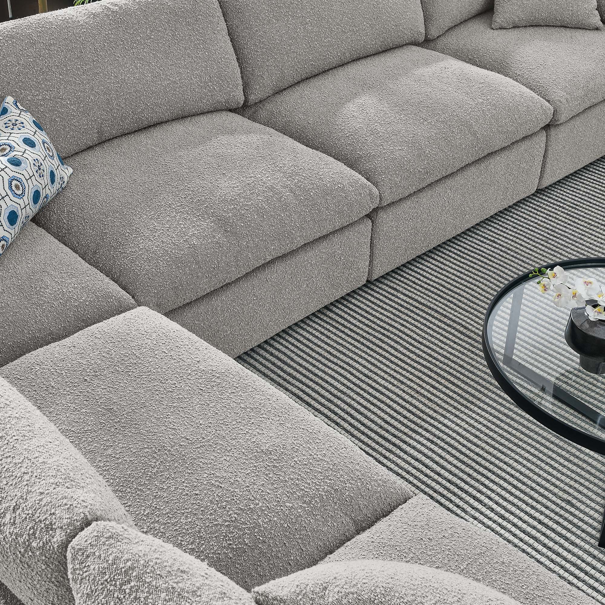 Commix 6-Piece Down Filled Overstuffed Boucle Fabric Sectional Sofa, Light Gray