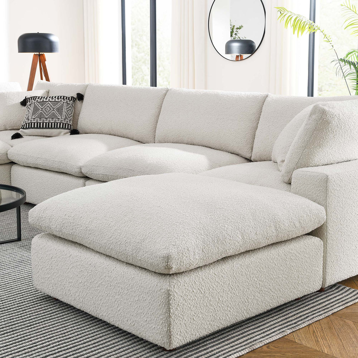 Commix 7-Piece Down Filled Overstuffed Boucle Sectional Sofa, Ivory