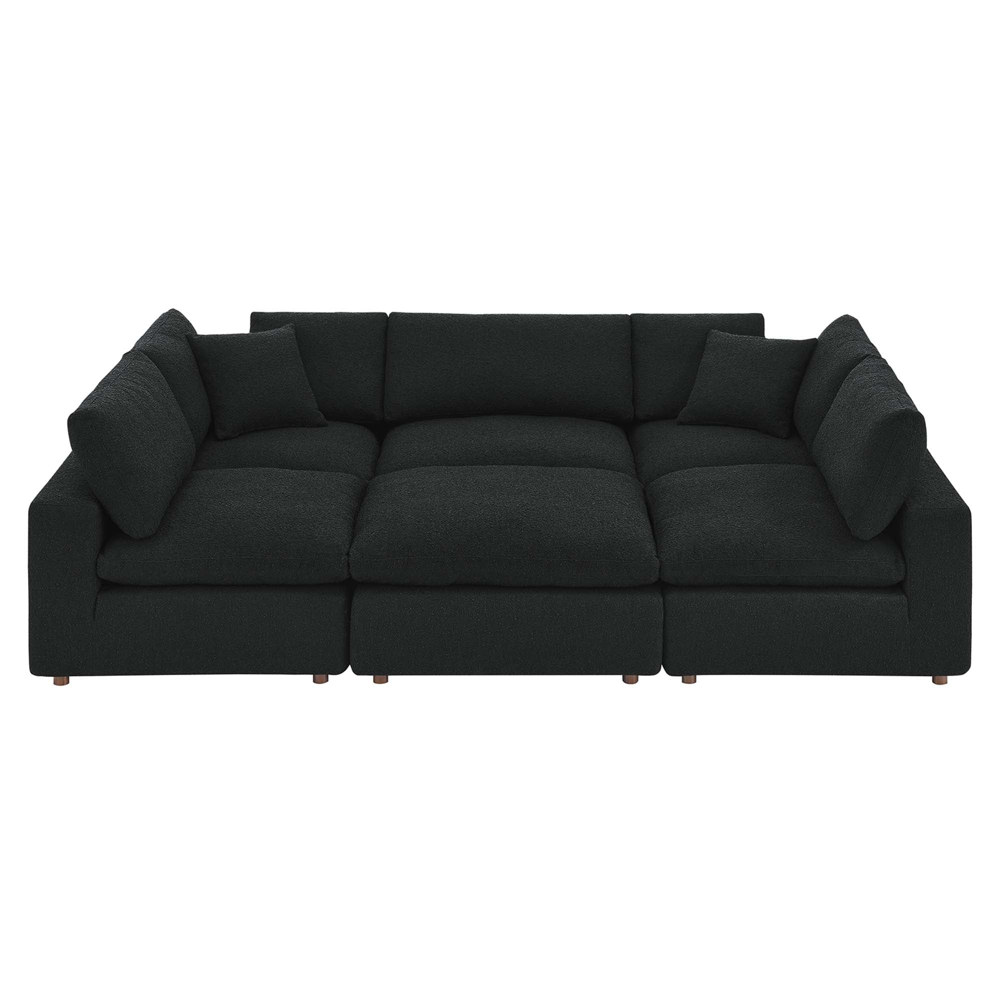 Commix 6-Piece Down Filled Overstuffed Boucle Fabric Sectional Sofa, Black