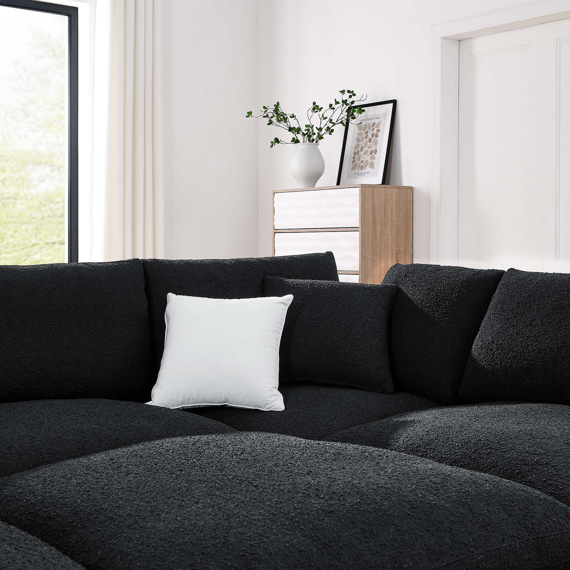 Commix 6-Piece Down Filled Overstuffed Boucle Fabric Sectional Sofa, Black