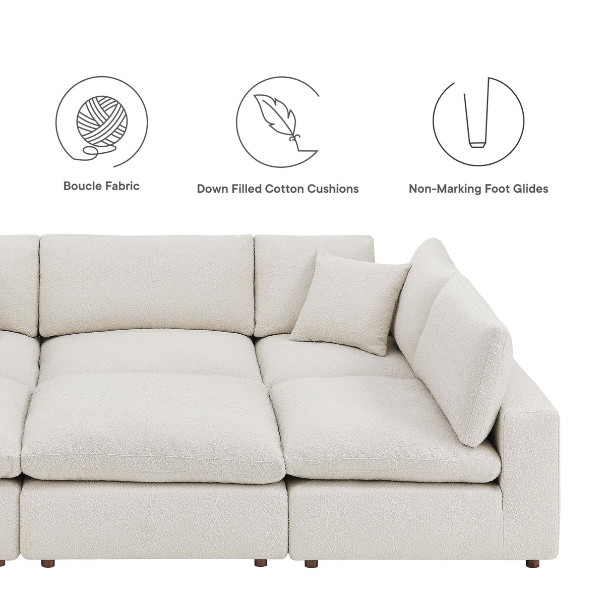 Commix 6-Piece Down Filled Overstuffed Boucle Fabric Sectional Sofa, Ivory - Model EEI-6372