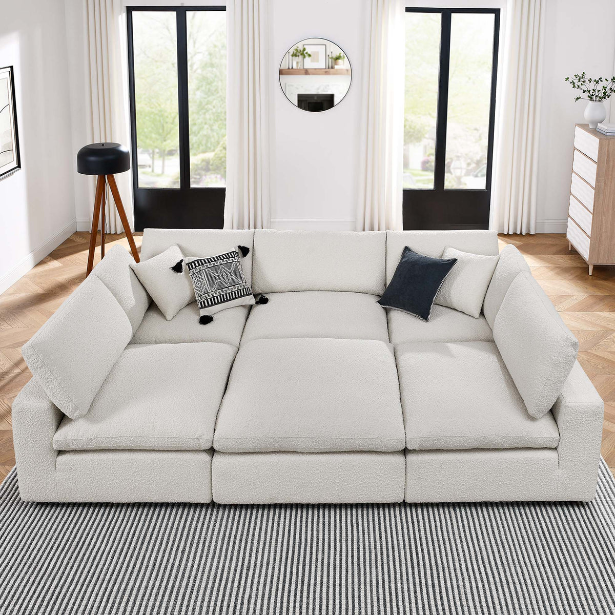 Commix 6-Piece Down Filled Overstuffed Boucle Fabric Sectional Sofa, Ivory - Model EEI-6372