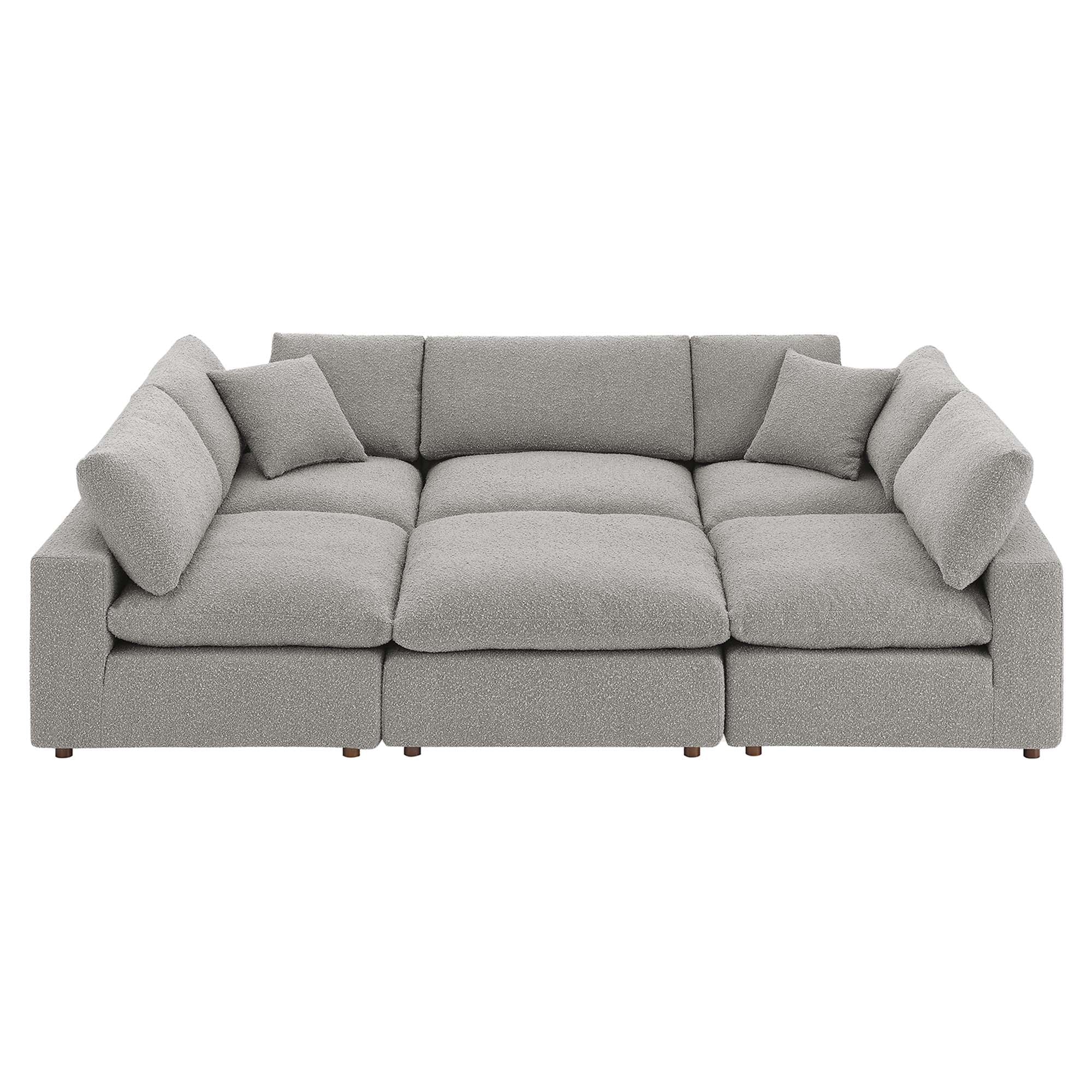 Commix 6-Piece Down Filled Overstuffed Boucle Fabric Sectional Sofa, Light Gray