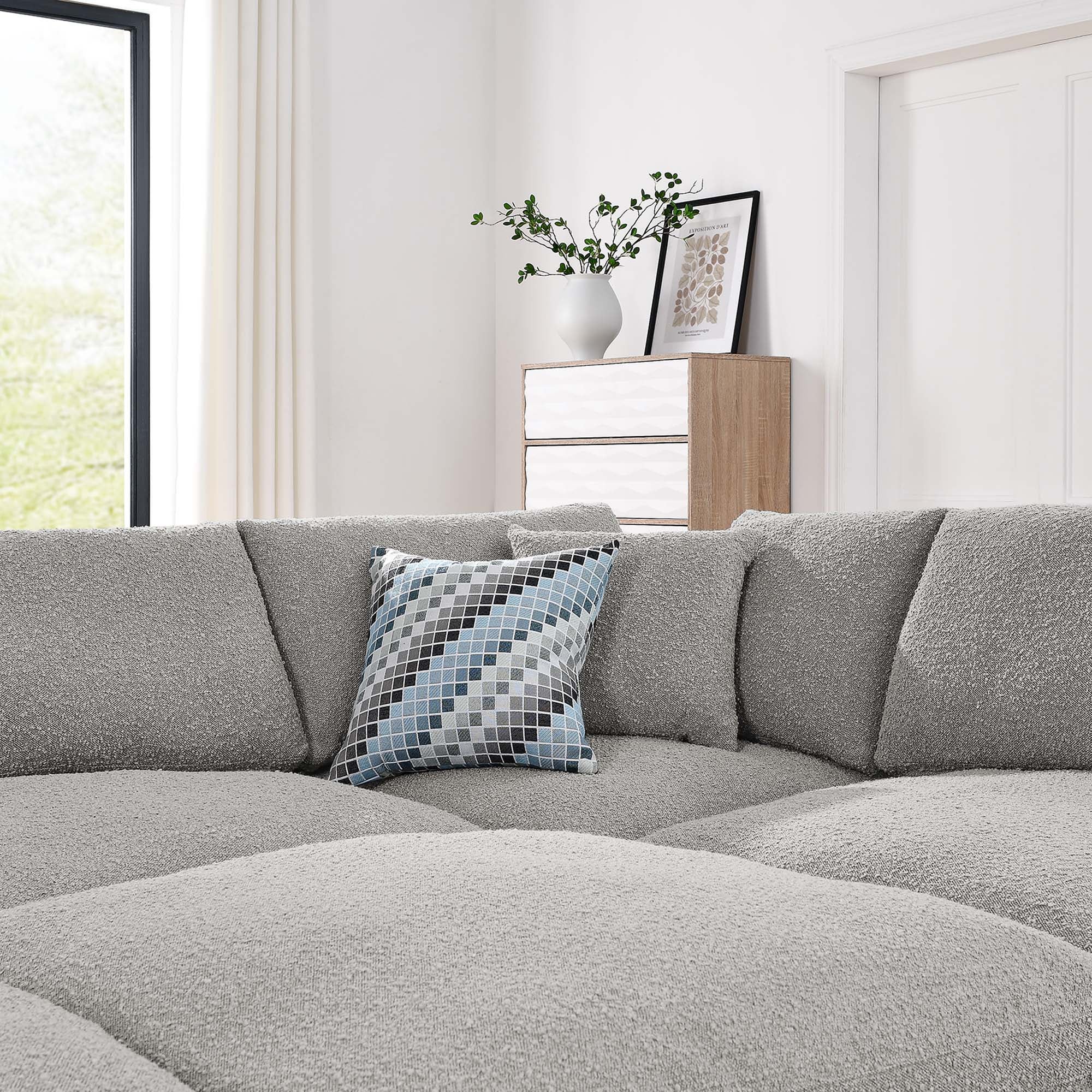 Commix 6-Piece Down Filled Overstuffed Boucle Fabric Sectional Sofa, Light Gray