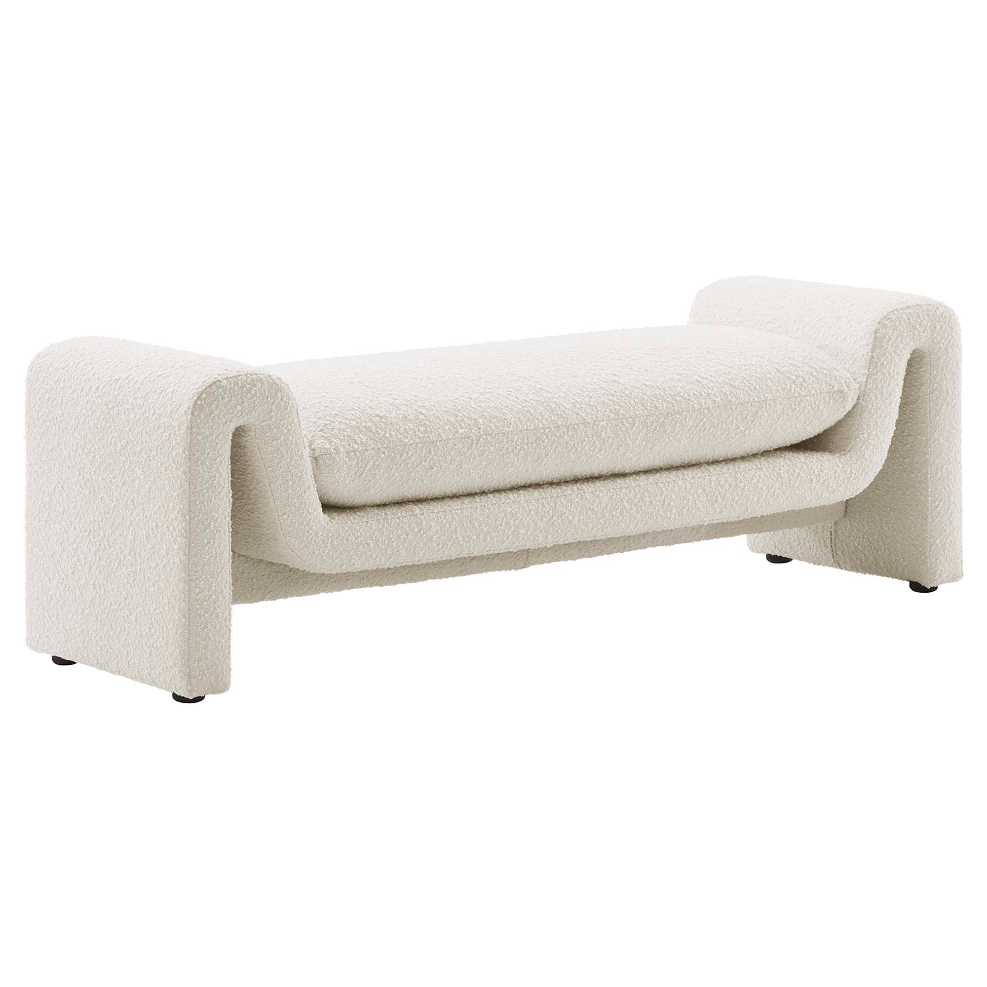 Waverly Boucle Fabric Bench, Ivory