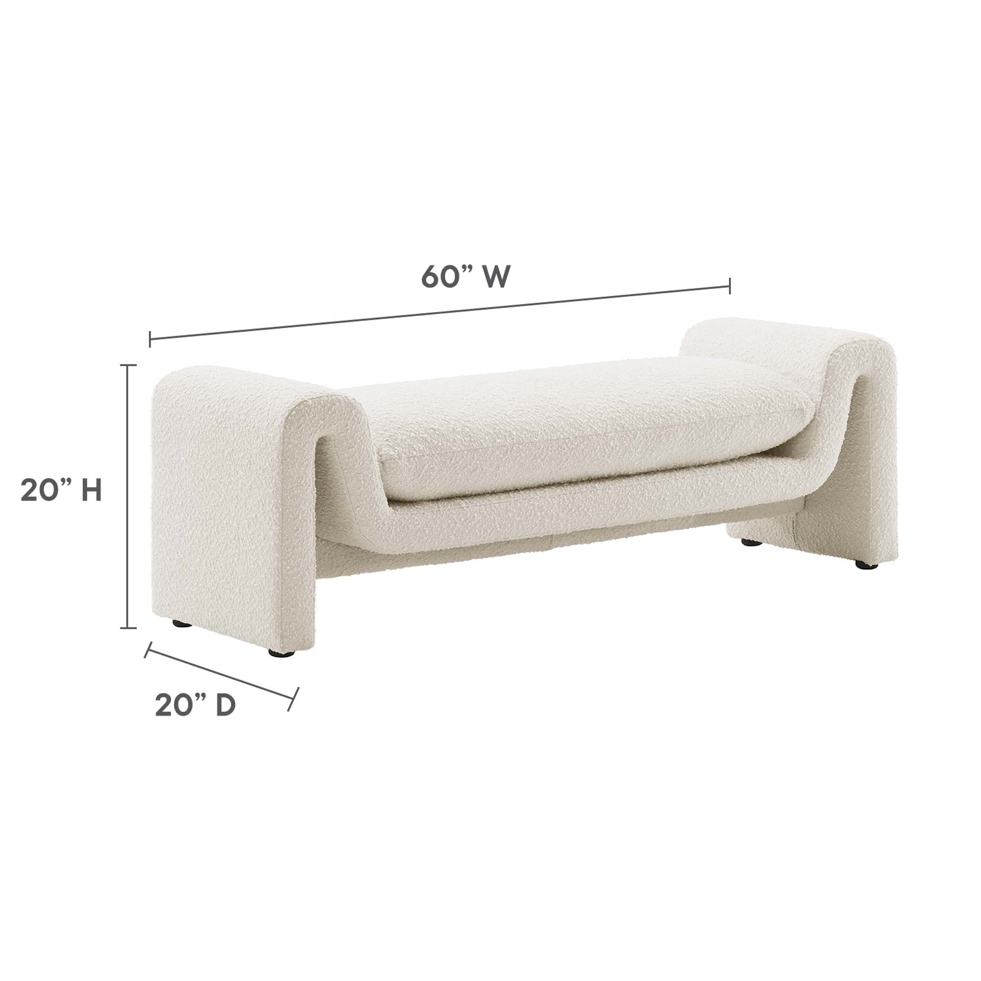 Waverly Boucle Fabric Bench, Ivory