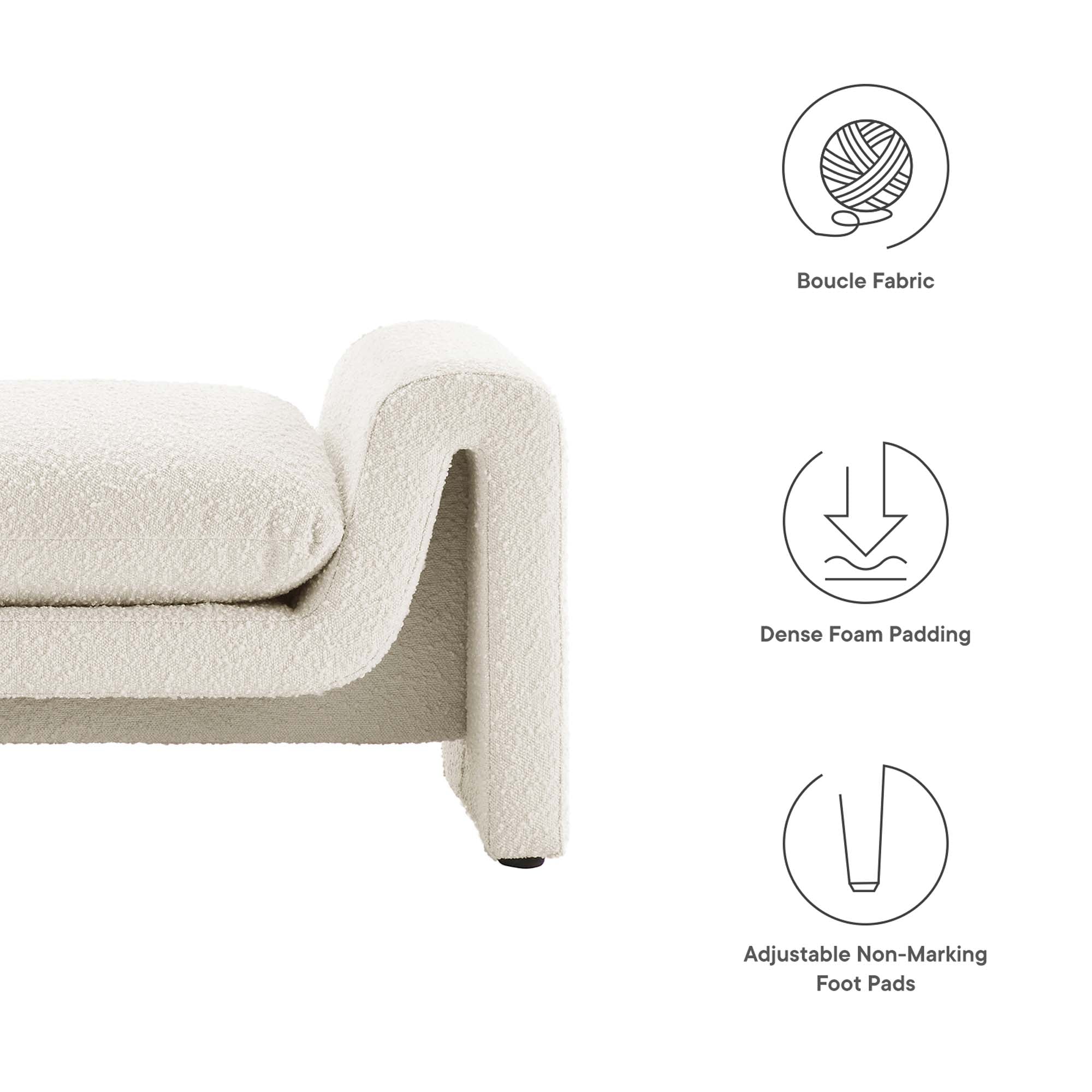 Waverly Boucle Fabric Bench, Ivory