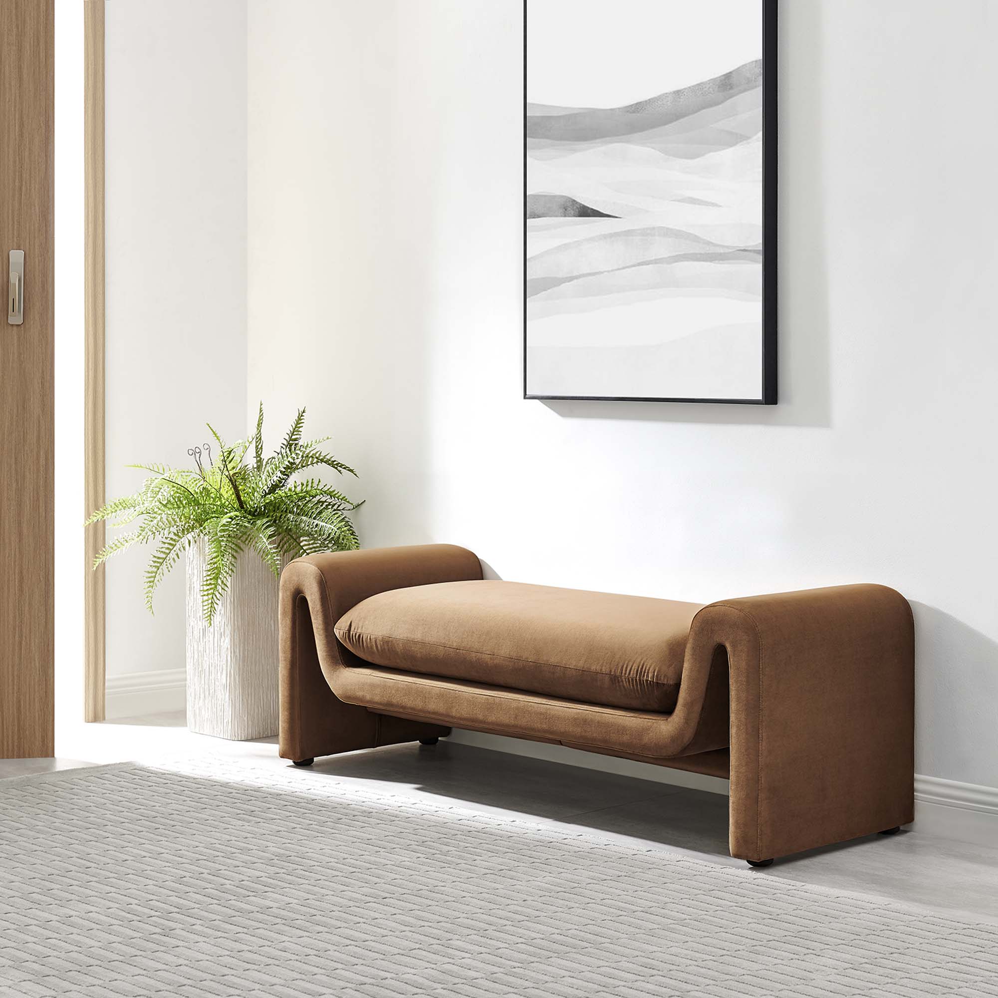 Waverly Performance Velvet Bench, Brown