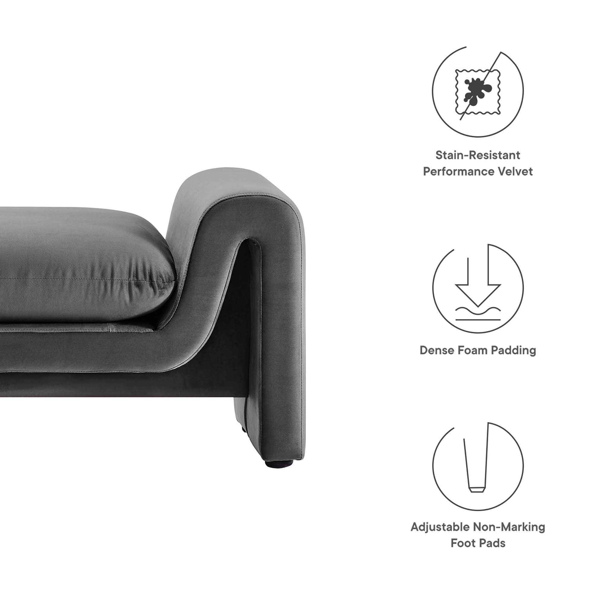 Waverly Performance Velvet Bench, Gray