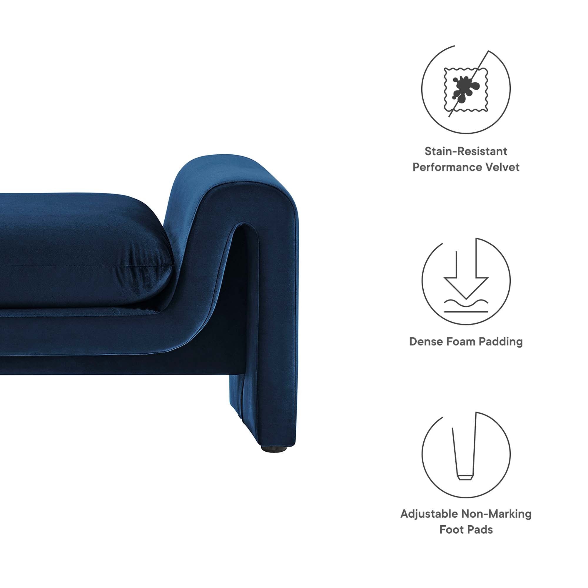 Waverly Performance Velvet Bench, Midnight Blue