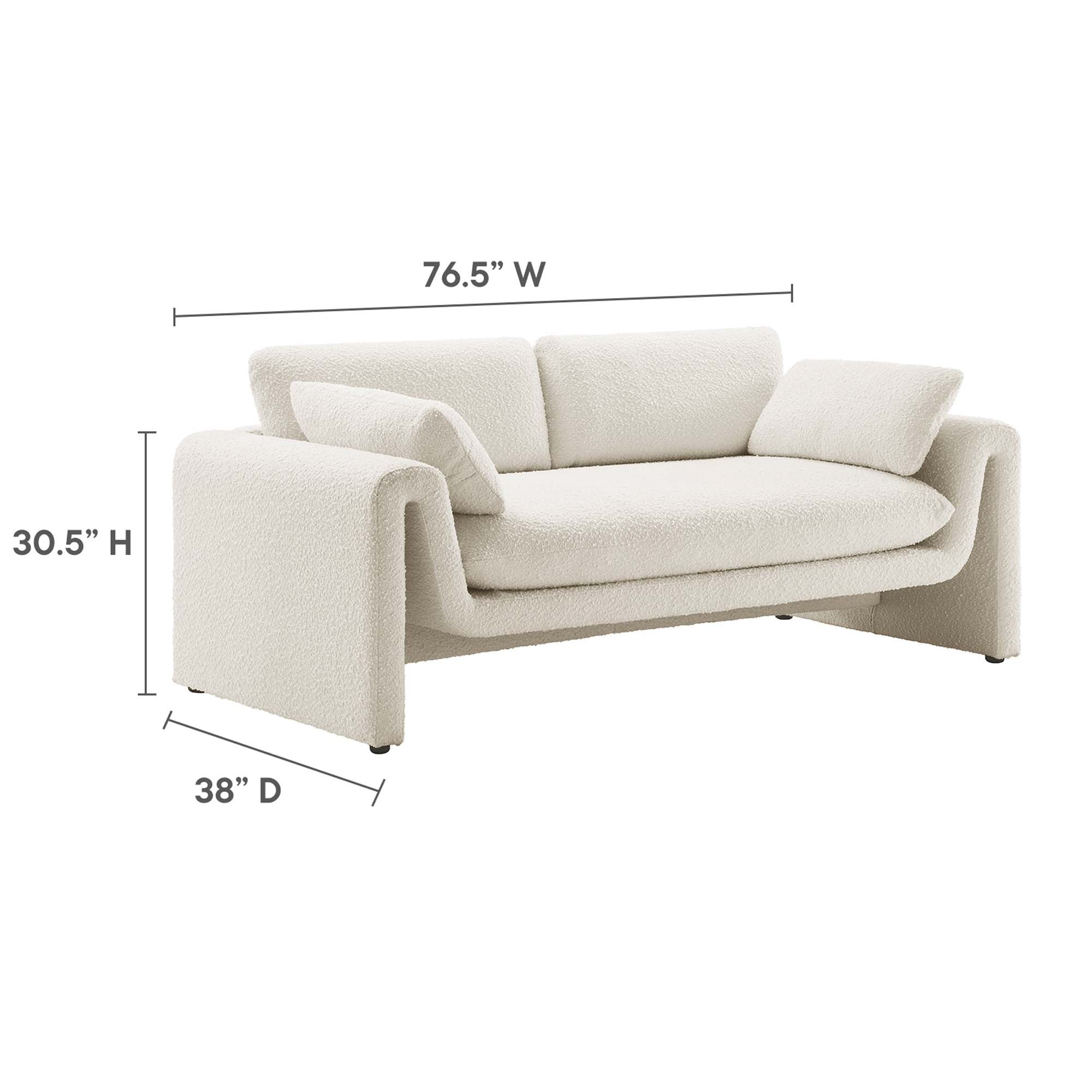 Waverly Boucle Fabric Sofa, Ivory