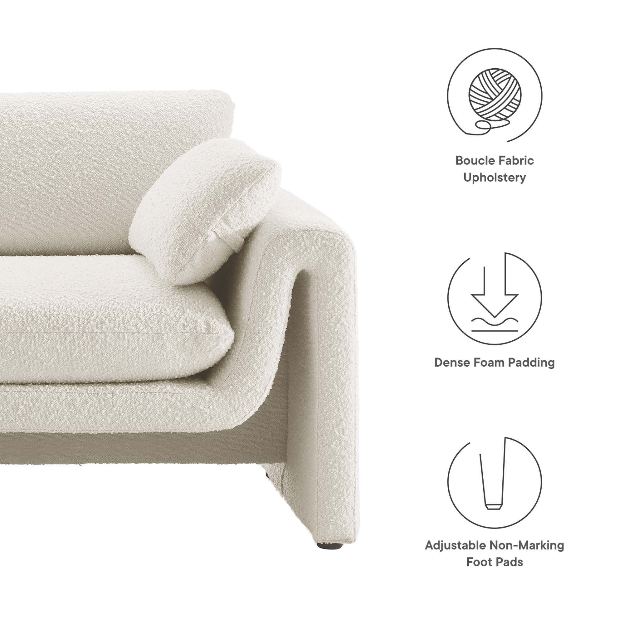 Waverly Boucle Fabric Sofa, Ivory