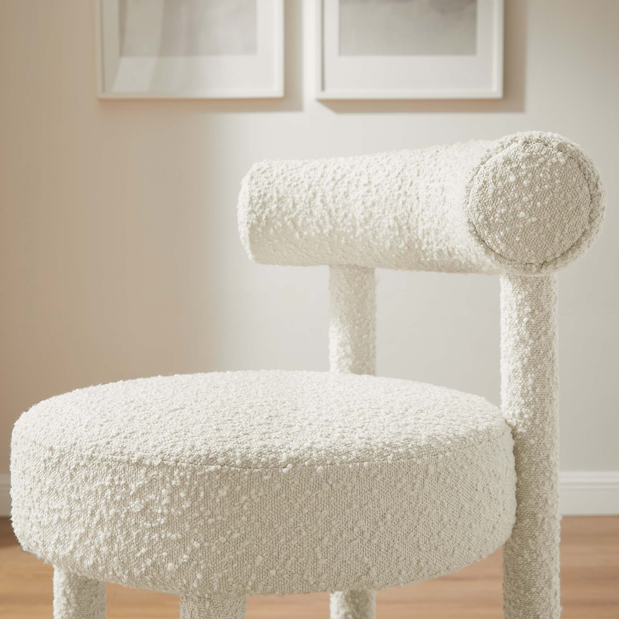 Toulouse Boucle Fabric Counter Stool, Ivory Silver