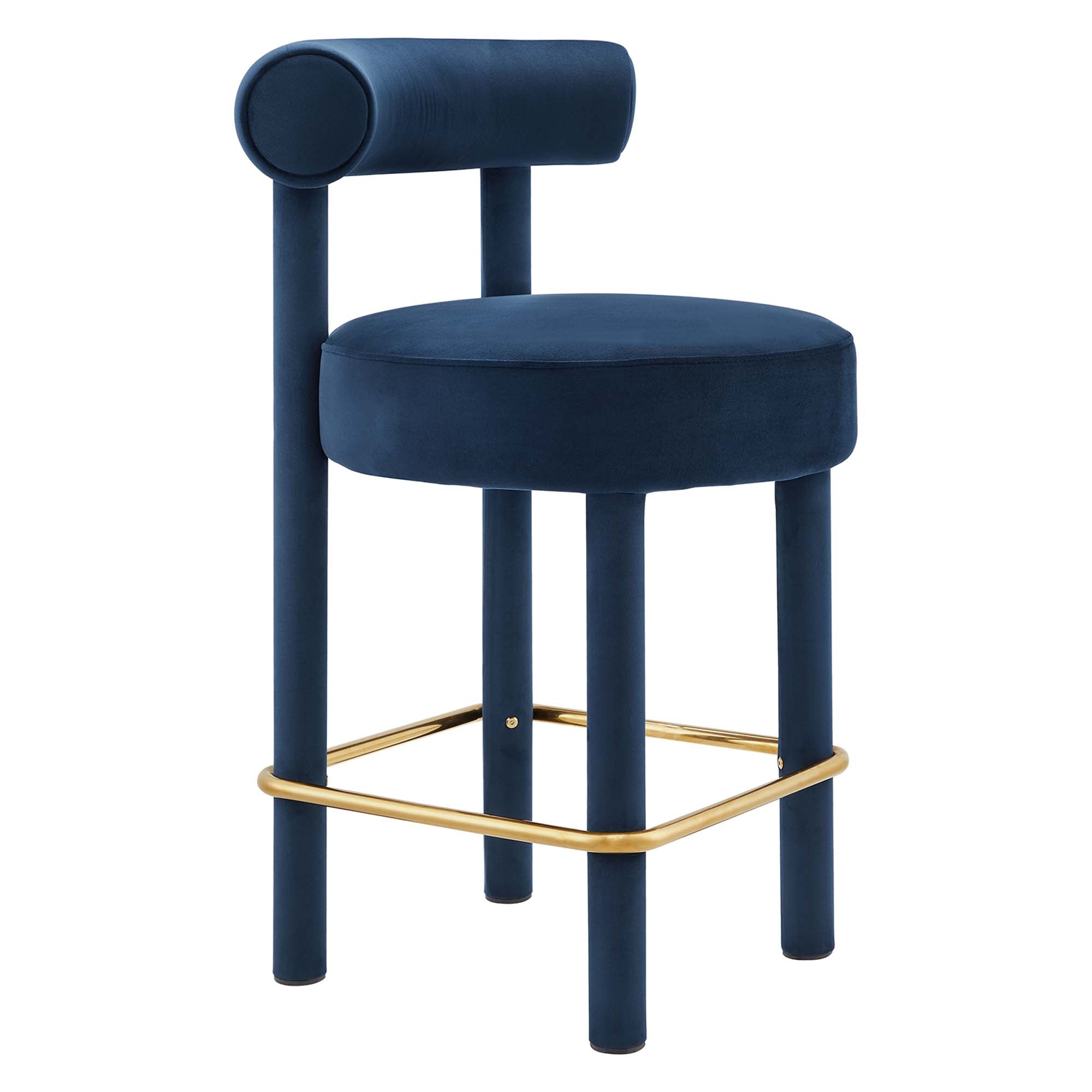 Toulouse Performance Velvet Counter Stool, Midnight Blue Gold
