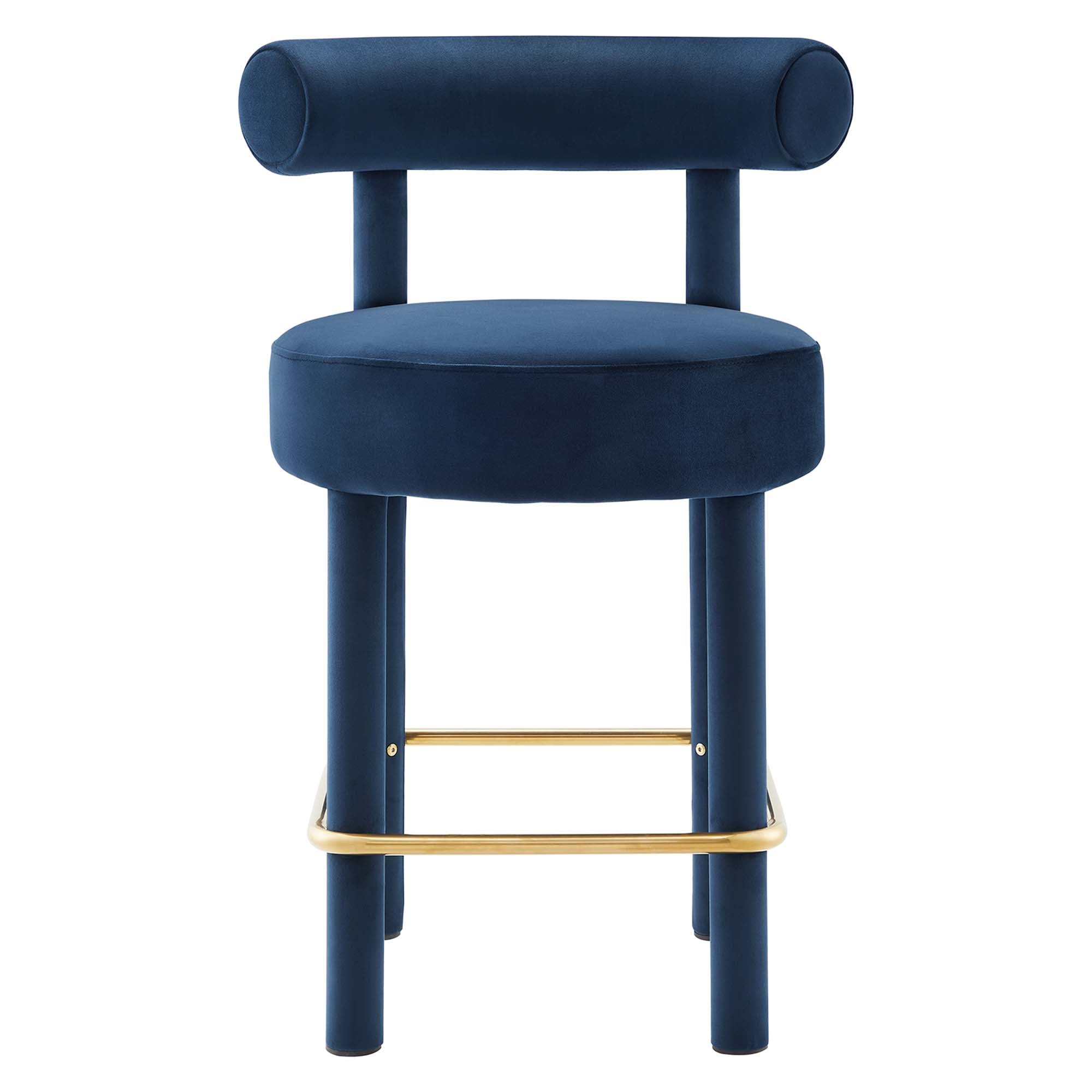 Toulouse Performance Velvet Counter Stool, Midnight Blue Gold