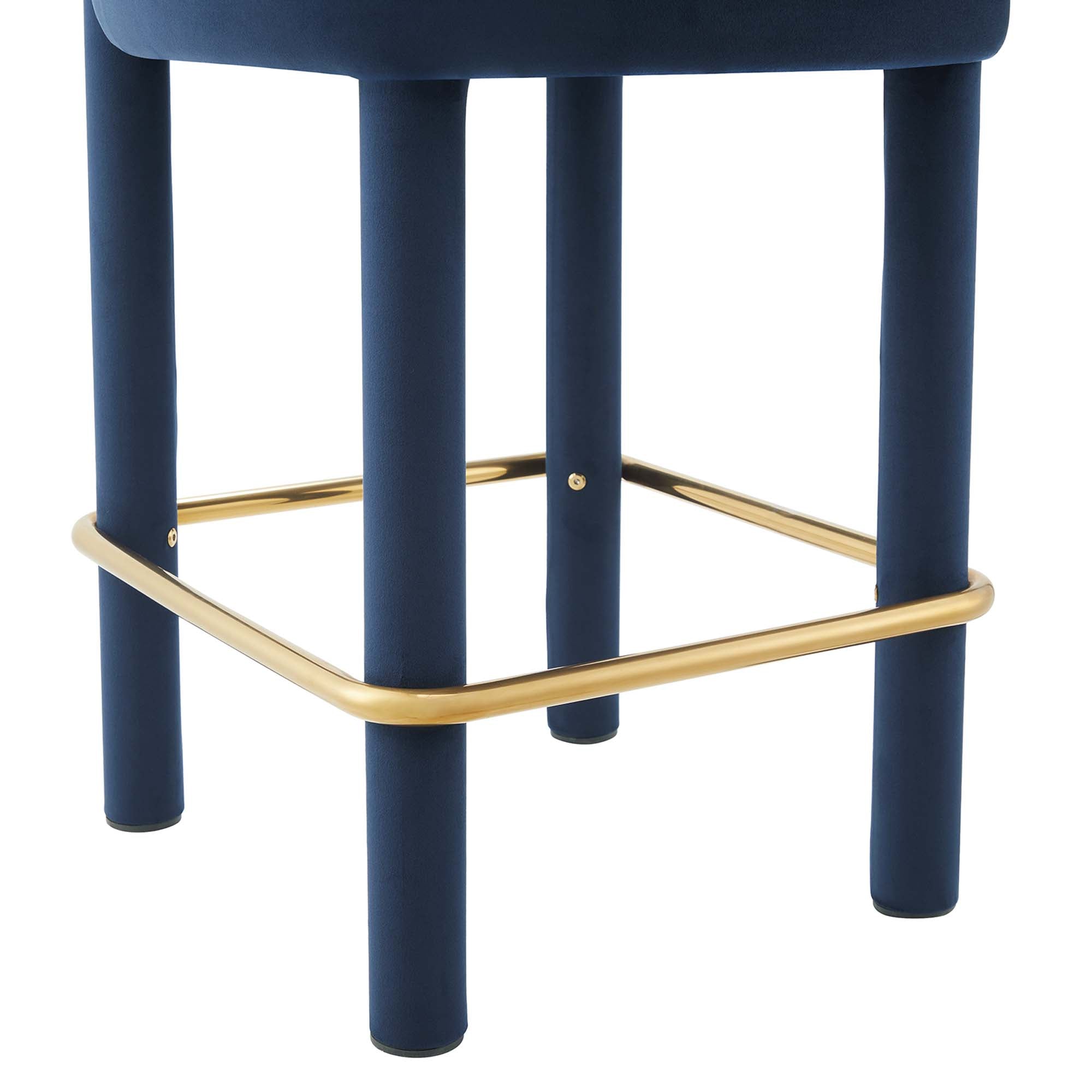 Toulouse Performance Velvet Counter Stool, Midnight Blue Gold