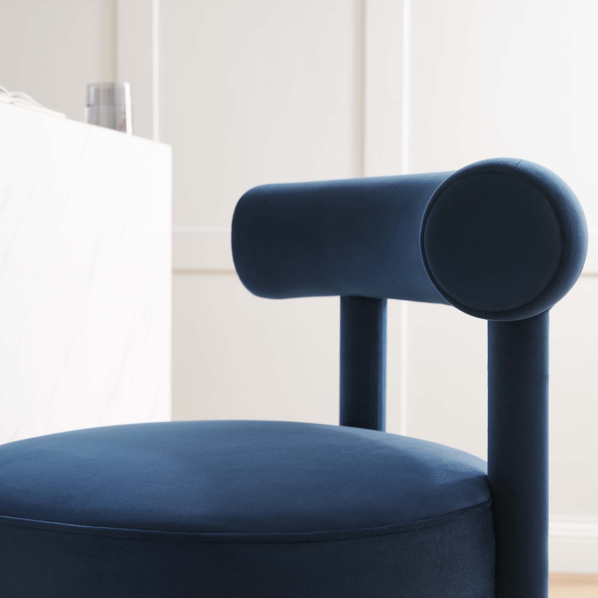Toulouse Performance Velvet Counter Stool, Midnight Blue Gold