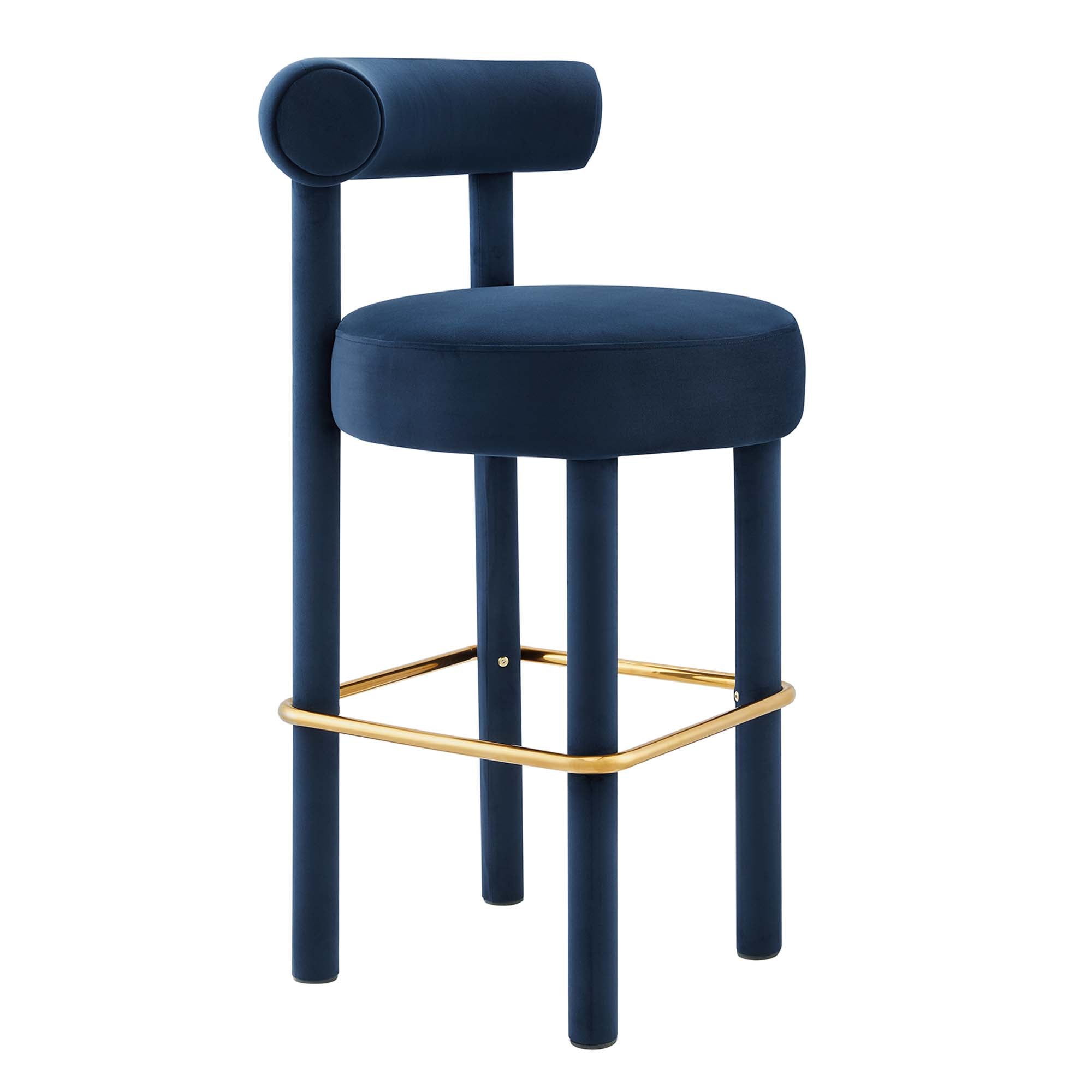 Toulouse Performance Velvet Bar Stool, Midnight Blue Gold