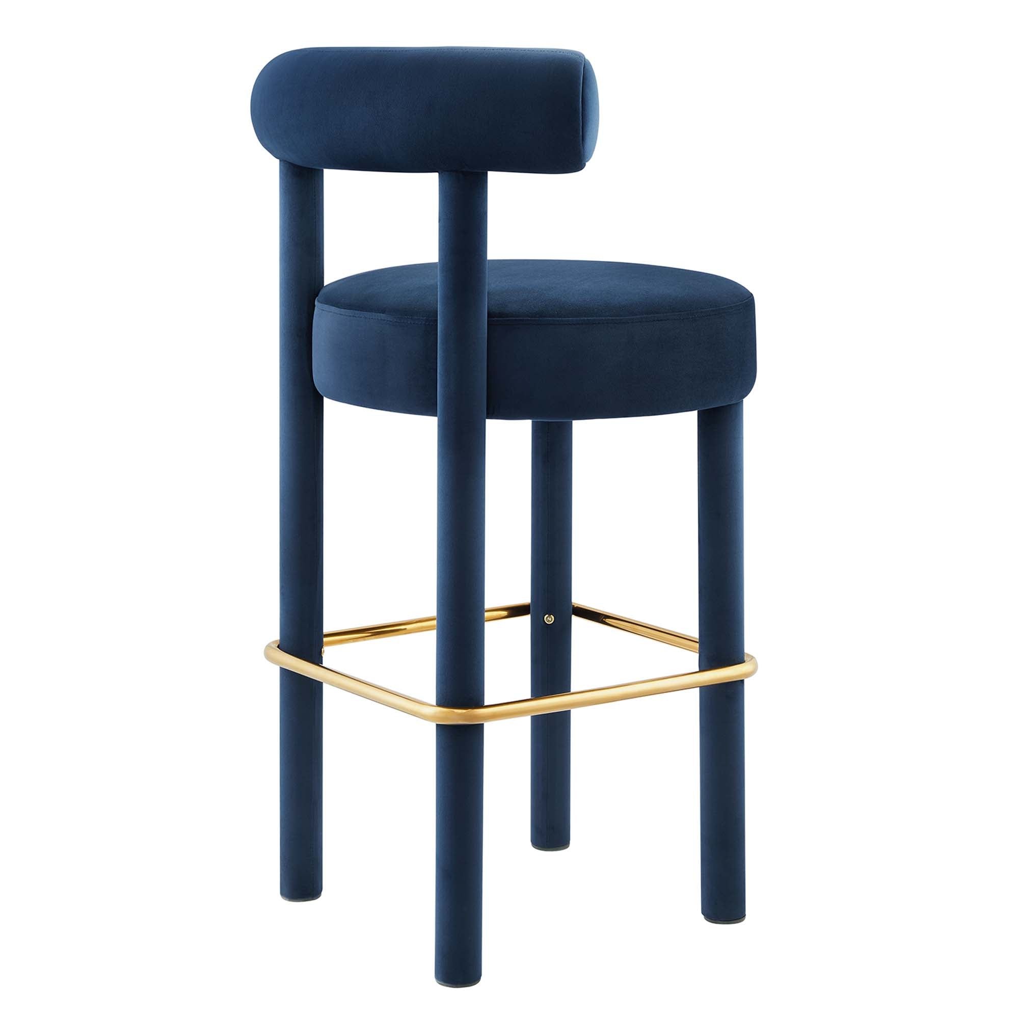 Toulouse Performance Velvet Bar Stool, Midnight Blue Gold