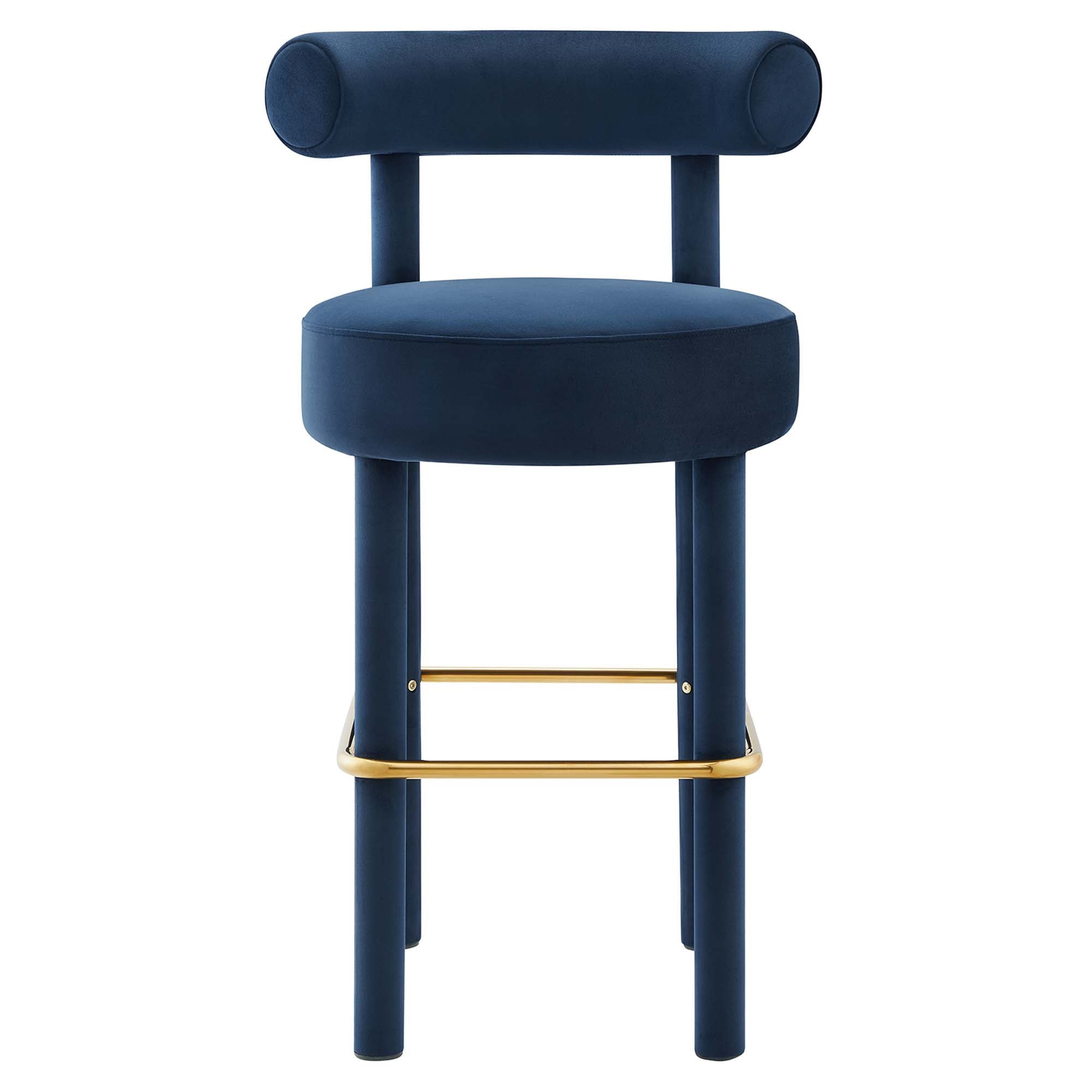 Toulouse Performance Velvet Bar Stool, Midnight Blue Gold