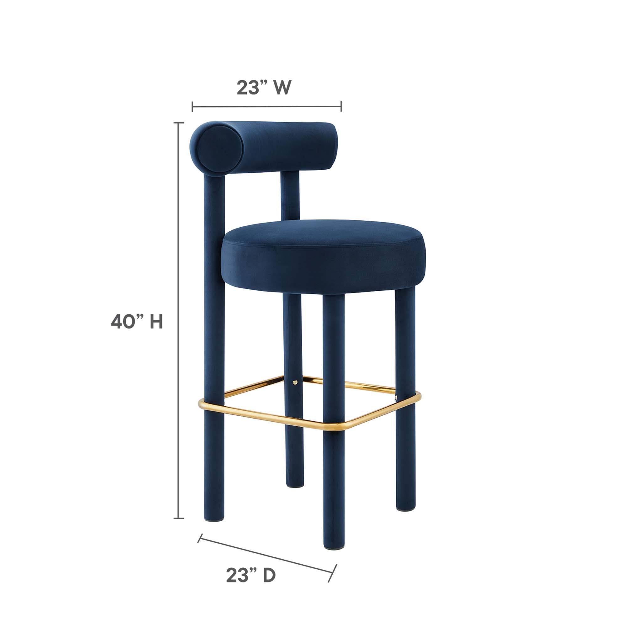 Toulouse Performance Velvet Bar Stool, Midnight Blue Gold