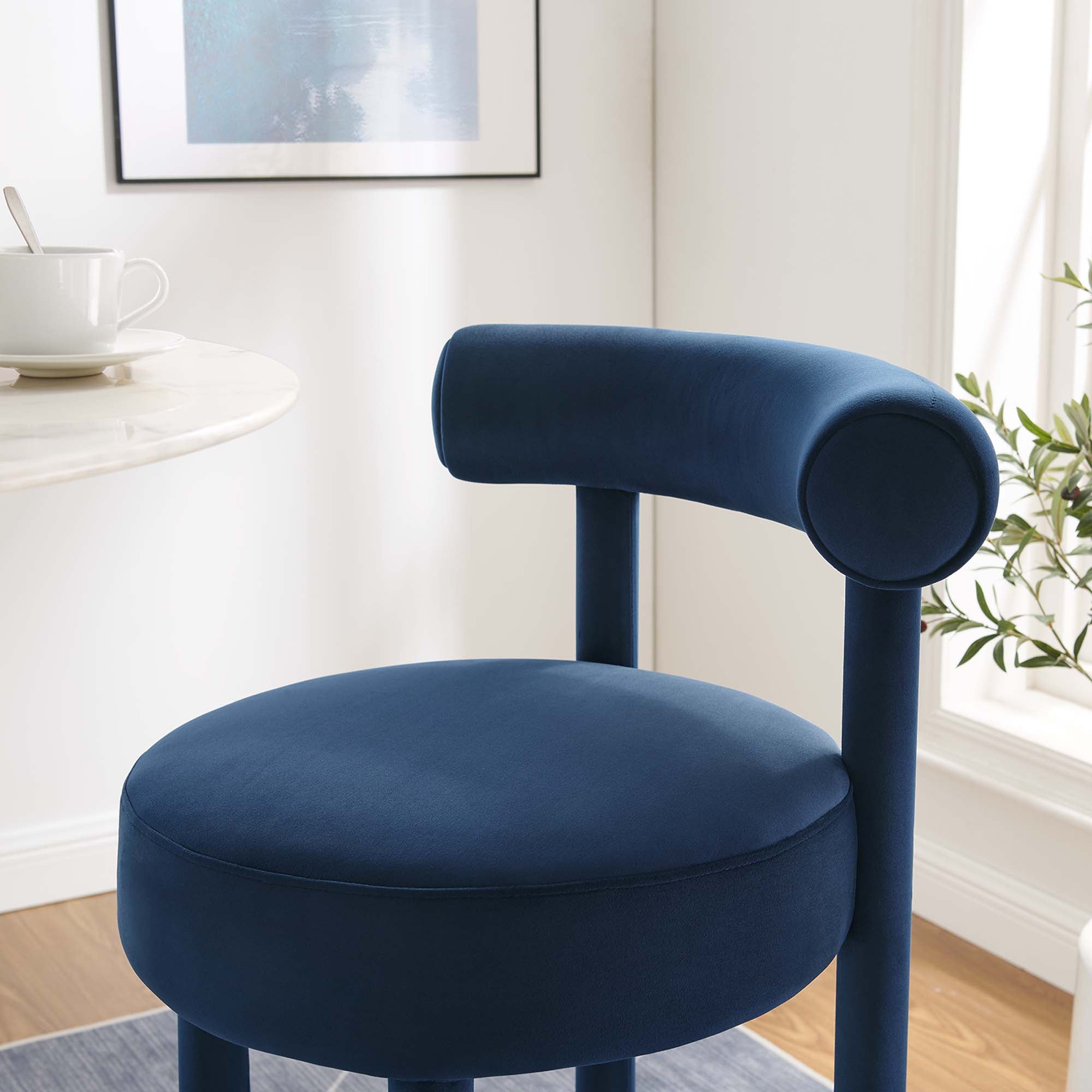 Toulouse Performance Velvet Bar Stool, Midnight Blue Gold