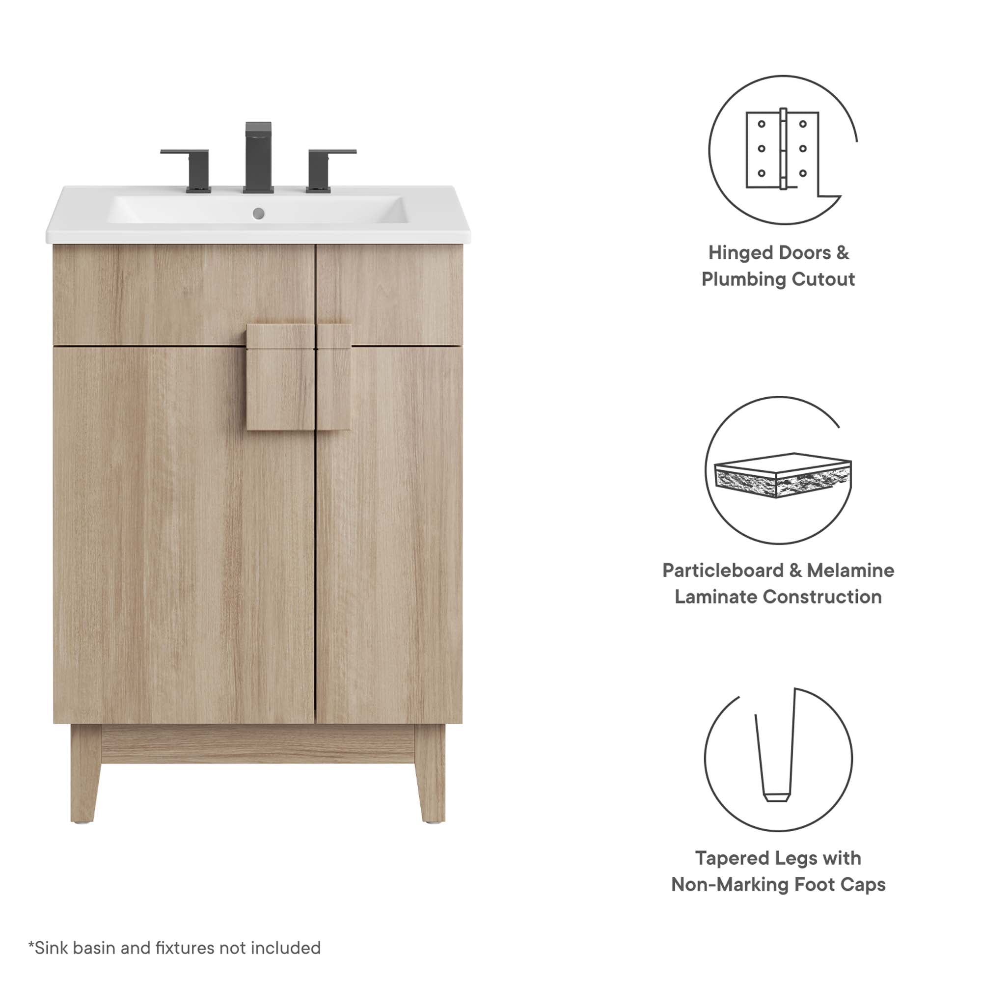 Miles 24" Bathroom Vanity Cabinet (Sink Basin Not Included), Oak