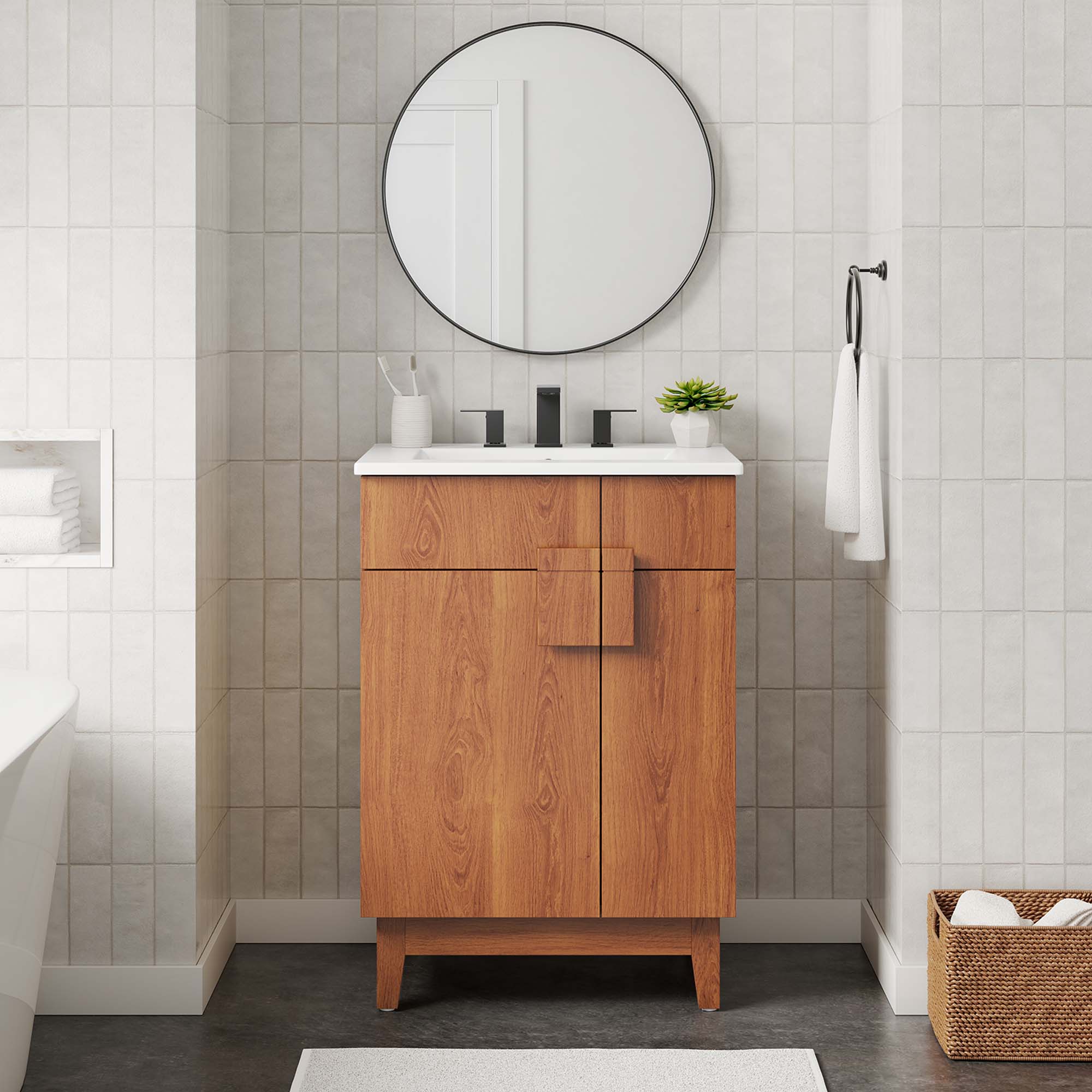 Miles 24" Bathroom Vanity Cabinet (Sink Basin Not Included), Walnut