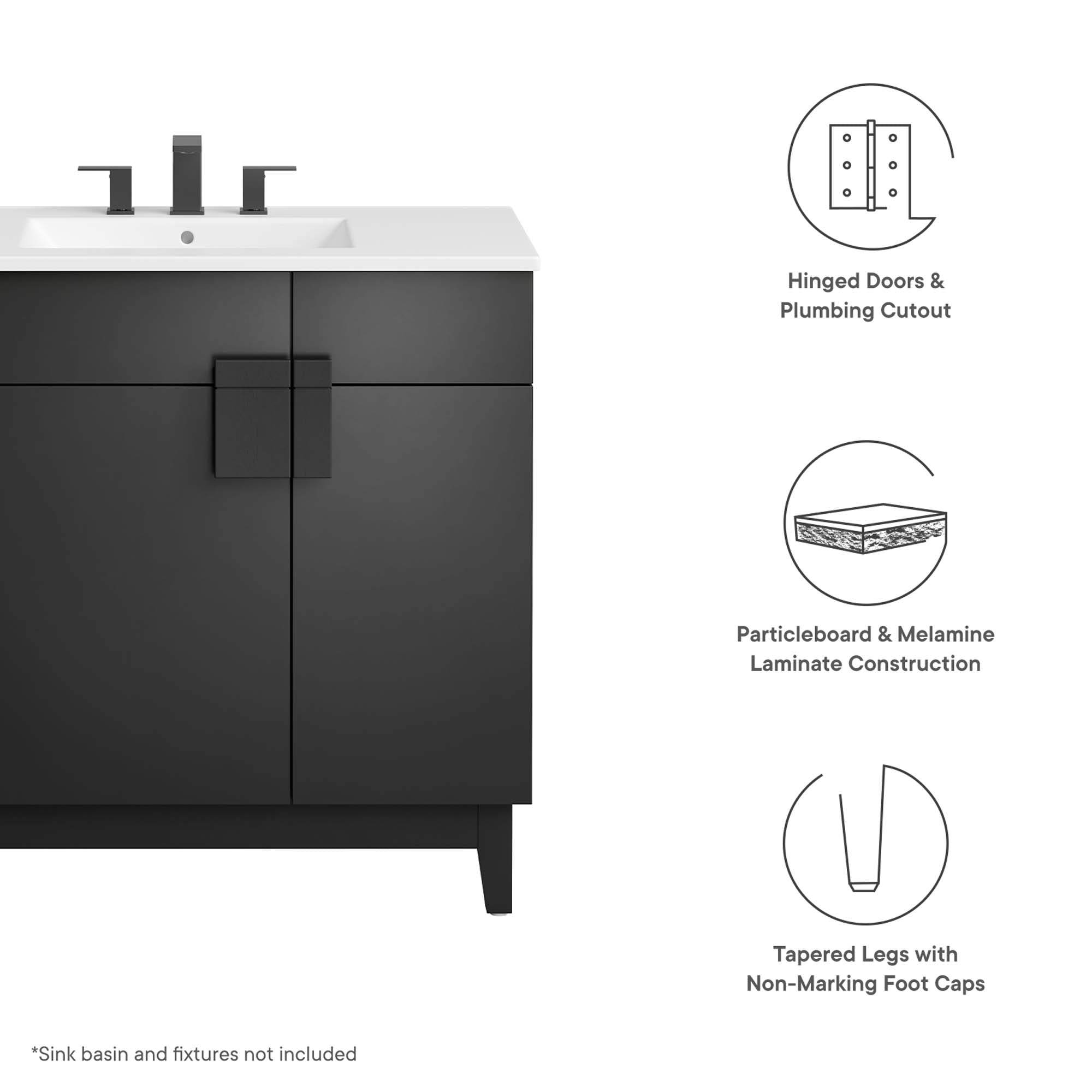 Miles 36" Bathroom Vanity Cabinet (Sink Basin Not Included), Black