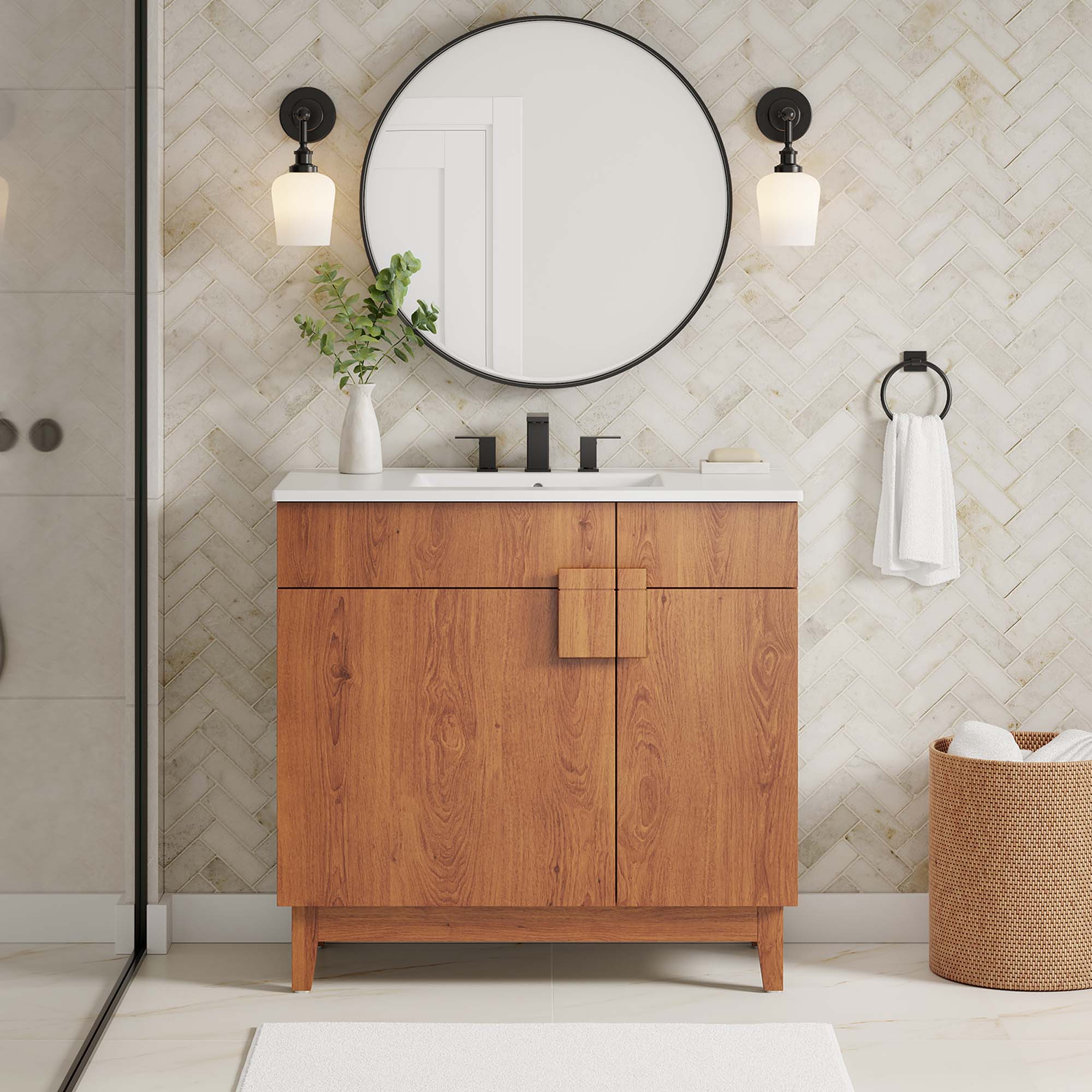 Miles 36" Bathroom Vanity Cabinet (Sink Basin Not Included), Walnut
